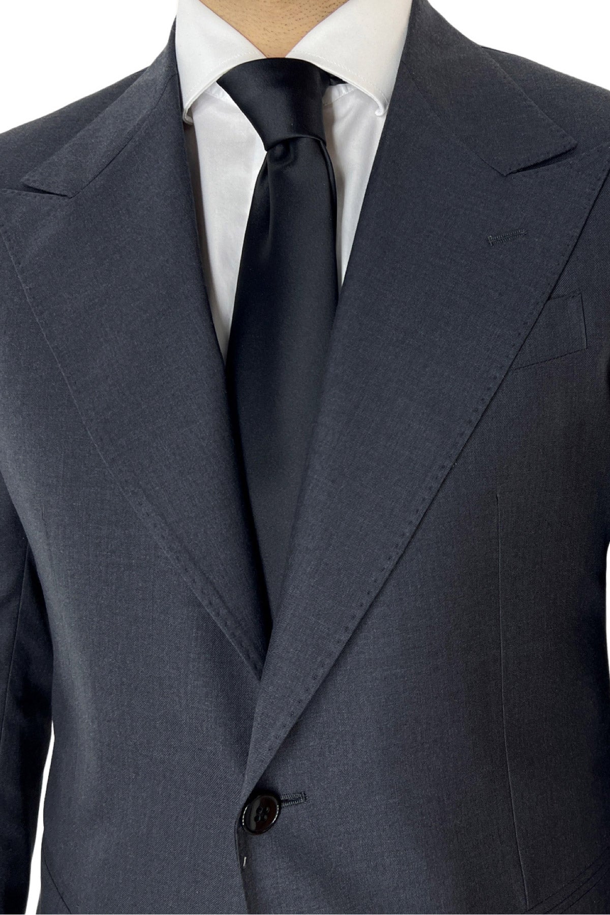 Abito uomo monopetto grigio scuro fresco lana super 140's Holland & Sherry Rever a lancia
