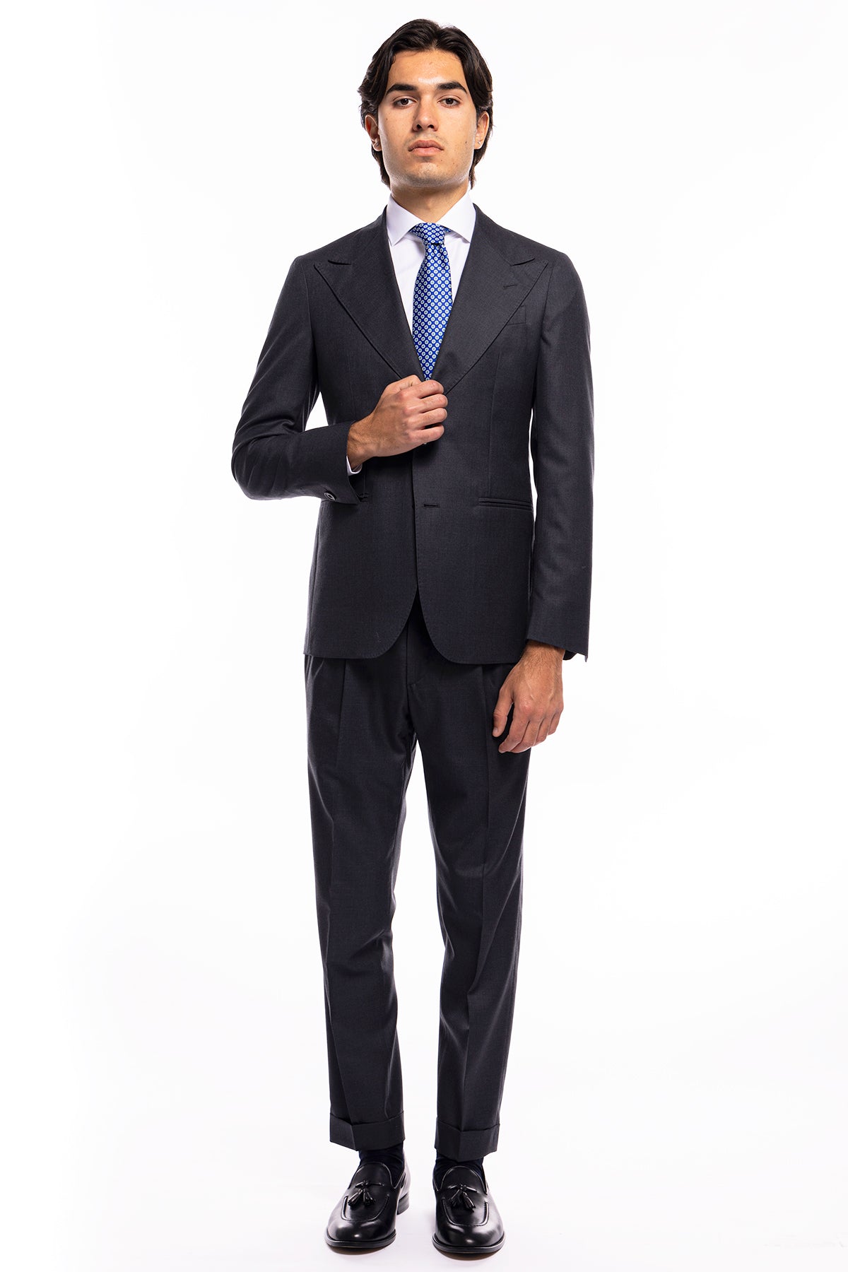 Giacca uomo monopetto grigio scuro fresco lana super 140's Holland &amp; Sherry Rever a lancia