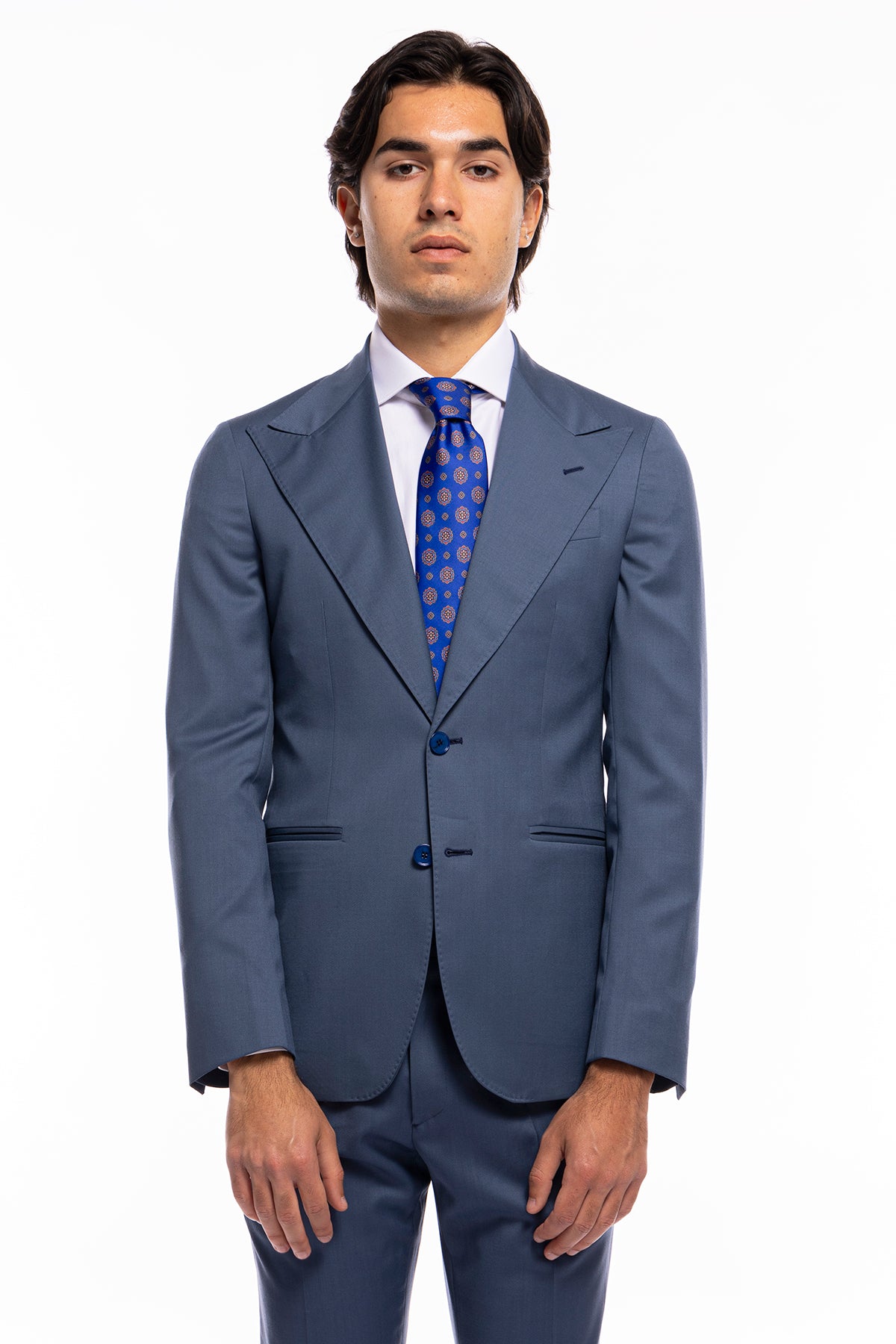 Giacca uomo monopetto celeste polvere fresco lana super 120's Worsted Holland & Sherry Rever a lancia