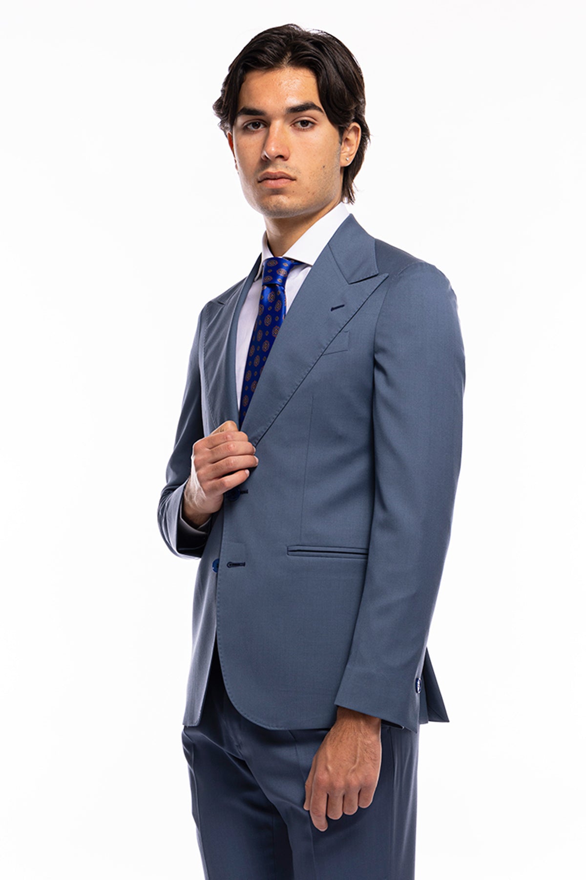 Giacca uomo monopetto celeste polvere fresco lana super 120's Worsted Holland & Sherry Rever a lancia