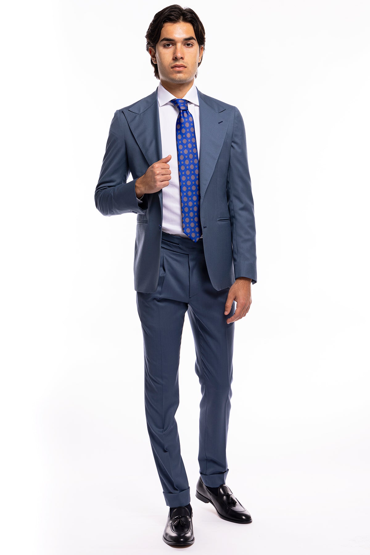 Giacca uomo monopetto celeste polvere fresco lana super 120's Worsted Holland & Sherry Rever a lancia
