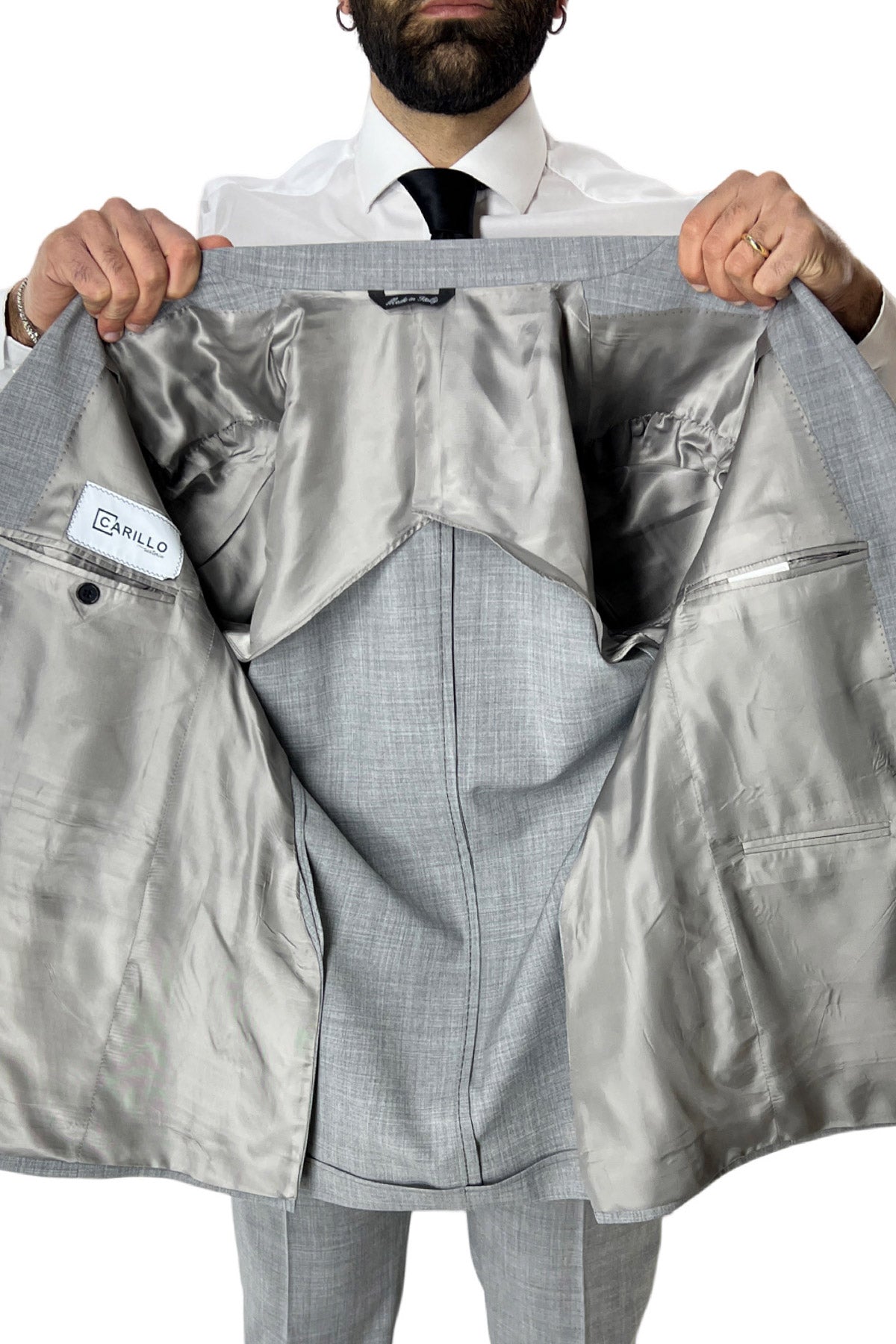 Giacca uomo monopetto grigio chiaro fresco lana mista Rever a lancia