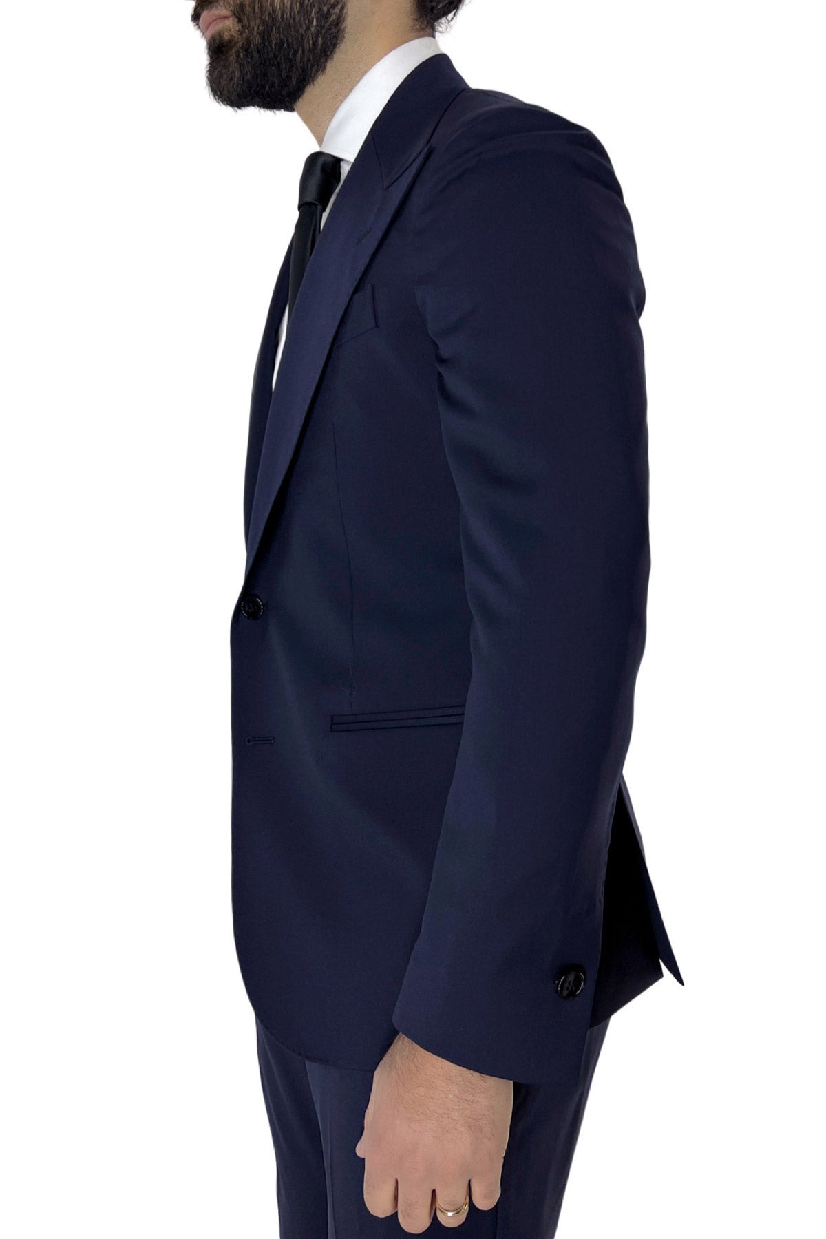Giacca uomo monopetto navy blu fresco lana mista Rever a lancia
