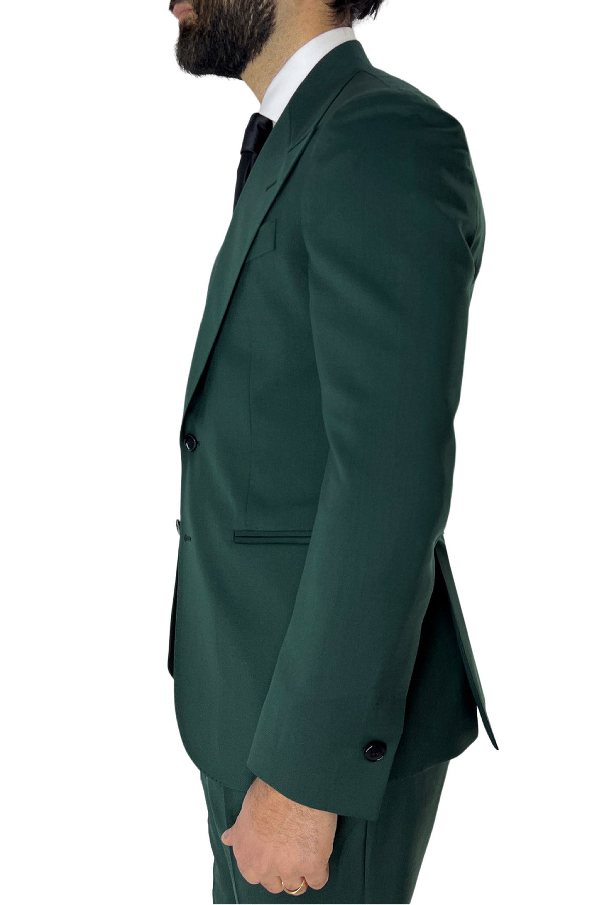 Giacca uomo monopetto verde bottiglia fresco lana super 130's Bristol Tessuti Rever a lancia