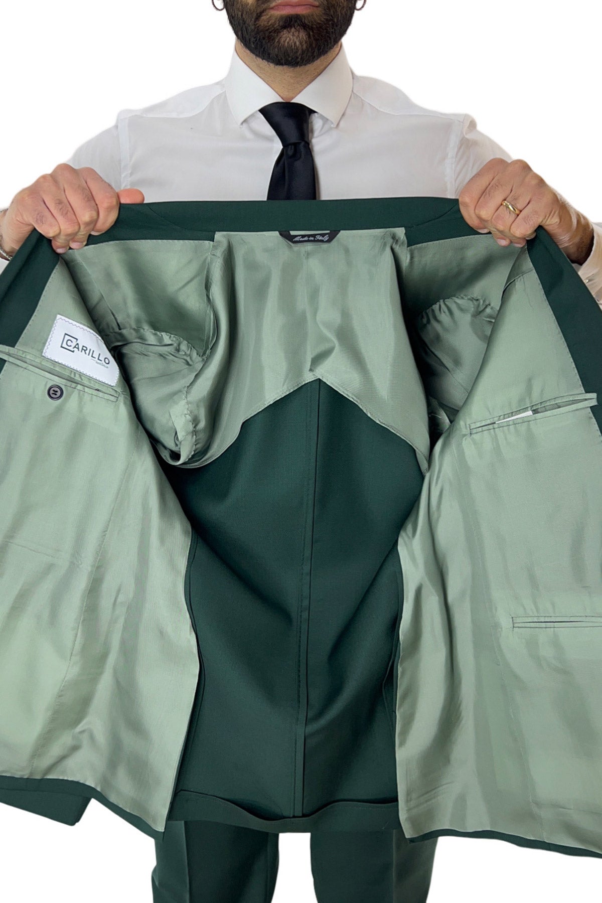 Giacca uomo monopetto verde bottiglia fresco lana super 130's Bristol Tessuti Rever a lancia