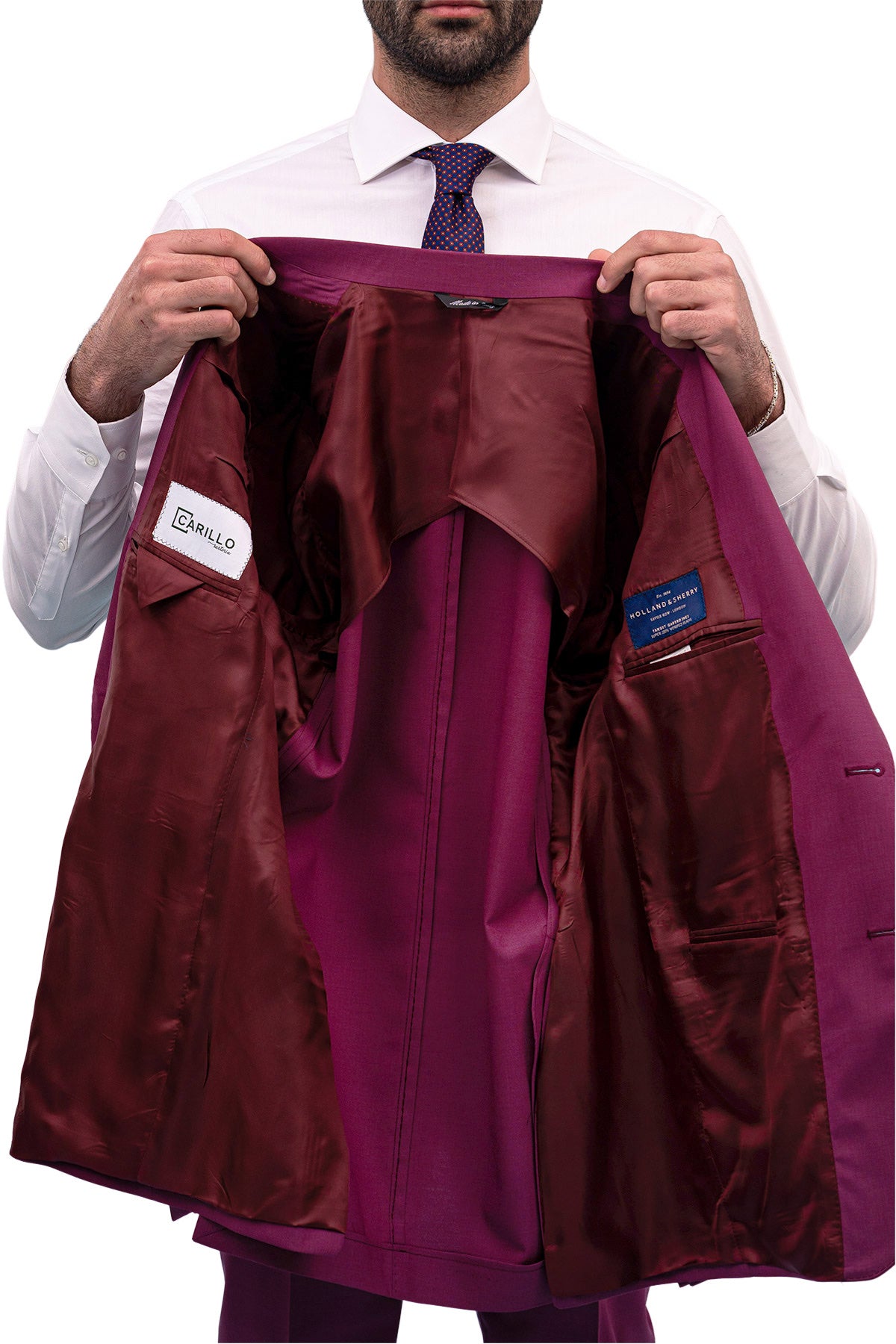 Giacca uomo monopetto vinaccia fresco lana super 100's Holland & Sherry Rever a lancia