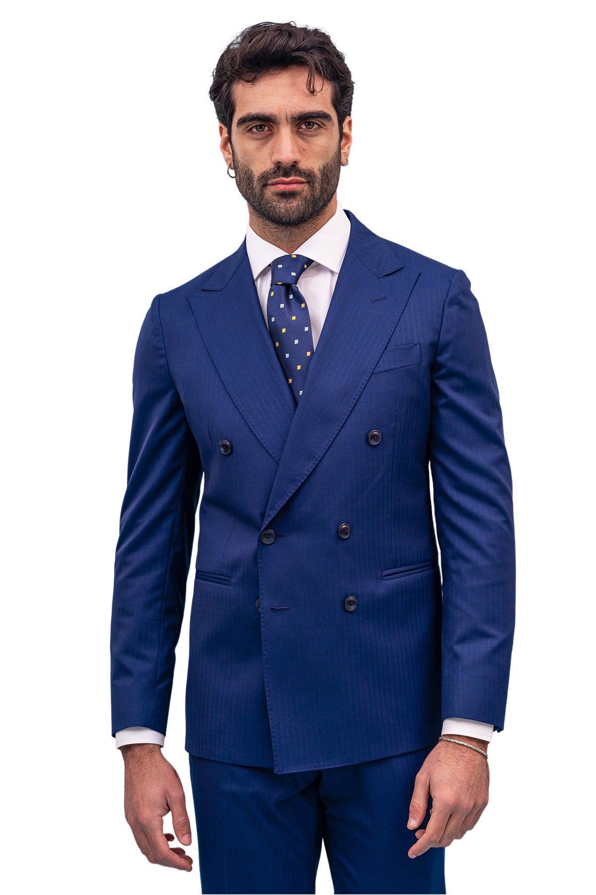 Giacca uomo Doppiopetto Royal Blu Solaro fresco lana super 100's e seta Holland & Sherry Rever a lancia