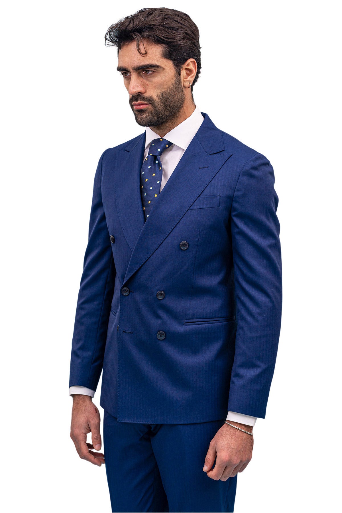 Giacca uomo Doppiopetto Royal Blu Solaro fresco lana super 100's e seta Holland & Sherry Rever a lancia