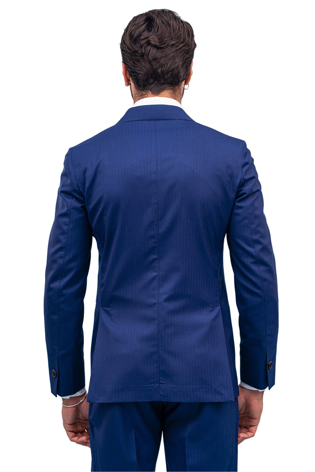 Giacca uomo Doppiopetto Royal Blu Solaro fresco lana super 100's e seta Holland & Sherry Rever a lancia
