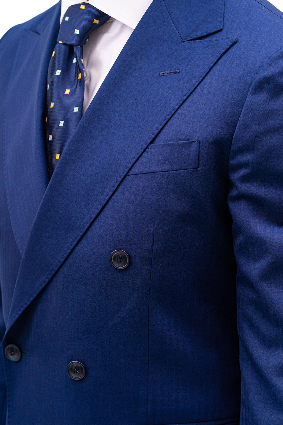 Giacca uomo Doppiopetto Royal Blu Solaro fresco lana super 100's e seta Holland & Sherry Rever a lancia