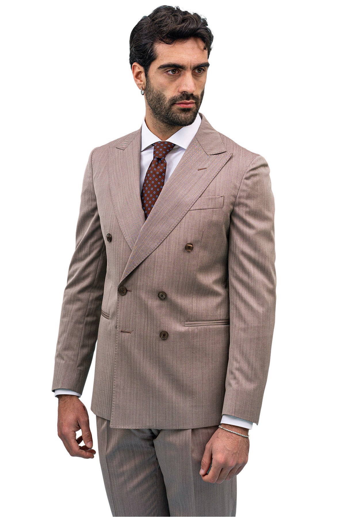 Giacca uomo Doppiopetto Tortora Solaro fresco lana super 100's e seta Holland & Sherry Rever a lancia