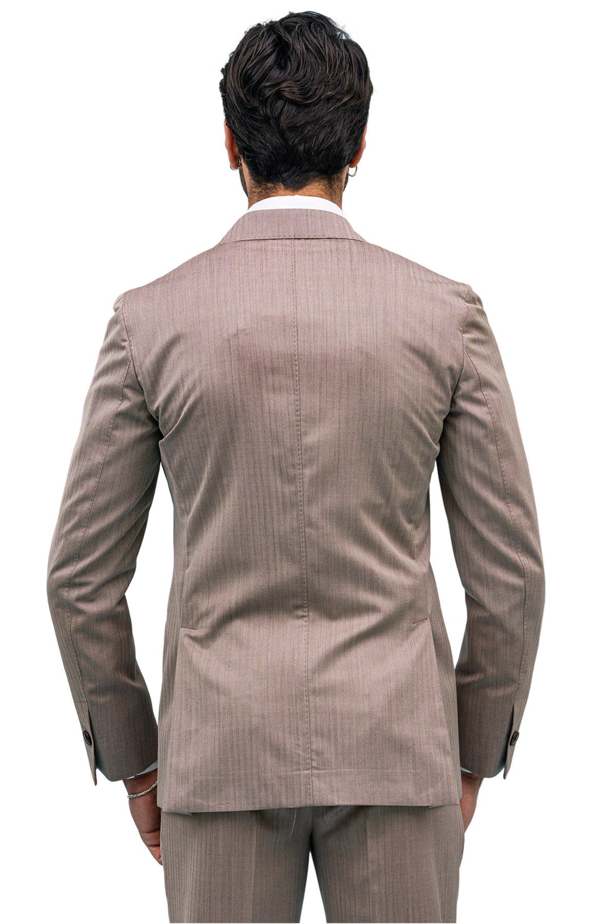 Giacca uomo Doppiopetto Tortora Solaro fresco lana super 100's e seta Holland & Sherry Rever a lancia