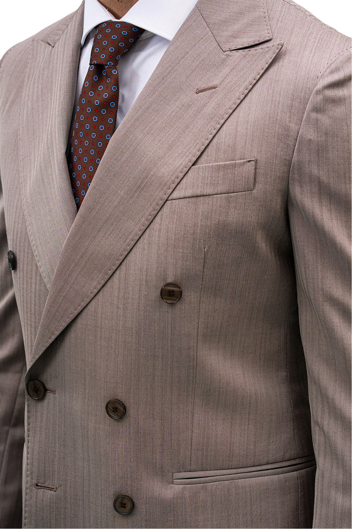 Giacca uomo Doppiopetto Tortora Solaro fresco lana super 100's e seta Holland & Sherry Rever a lancia