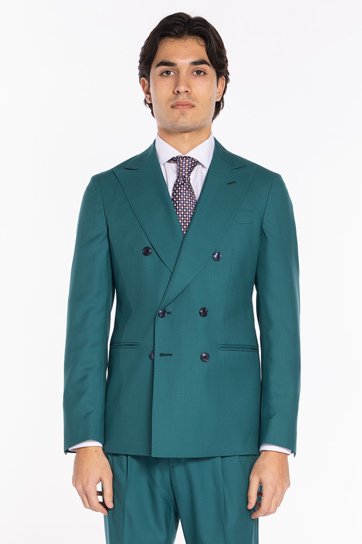 Abito uomo Doppiopetto verde menta fresco lana super 140's Holland & Sherry Rever a lancia