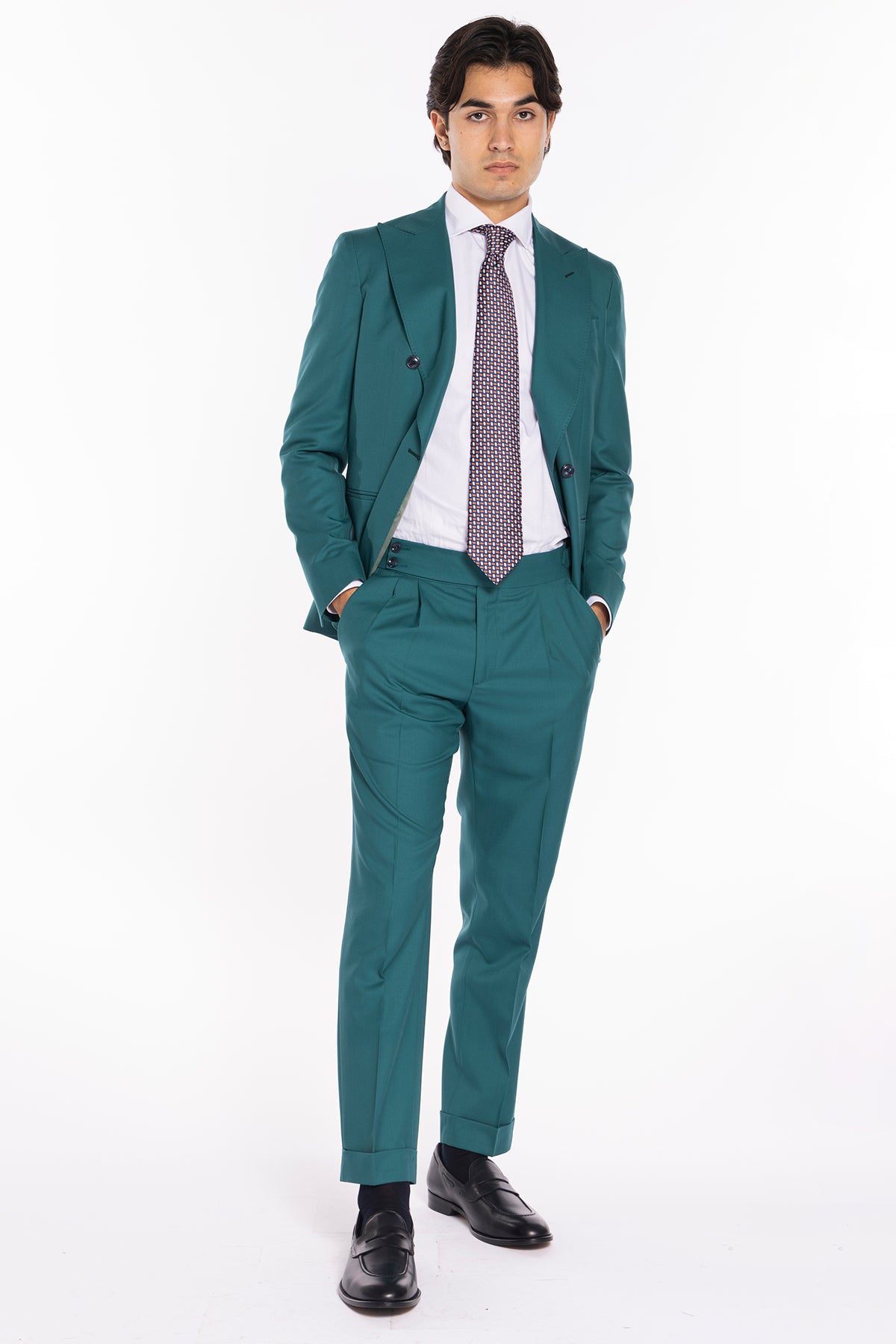 Abito uomo Doppiopetto verde menta fresco lana super 140's Holland & Sherry Rever a lancia