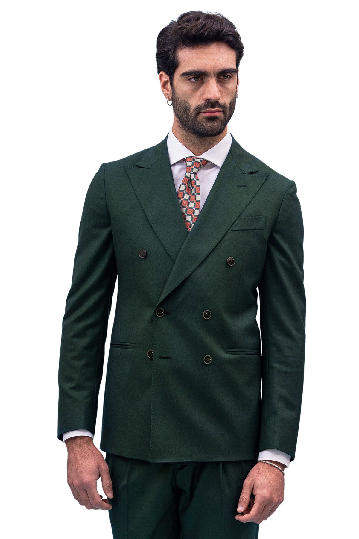 Giacca uomo Doppiopetto verde Bottiglia fresco lana super 140's Holland & Sherry Rever a lancia