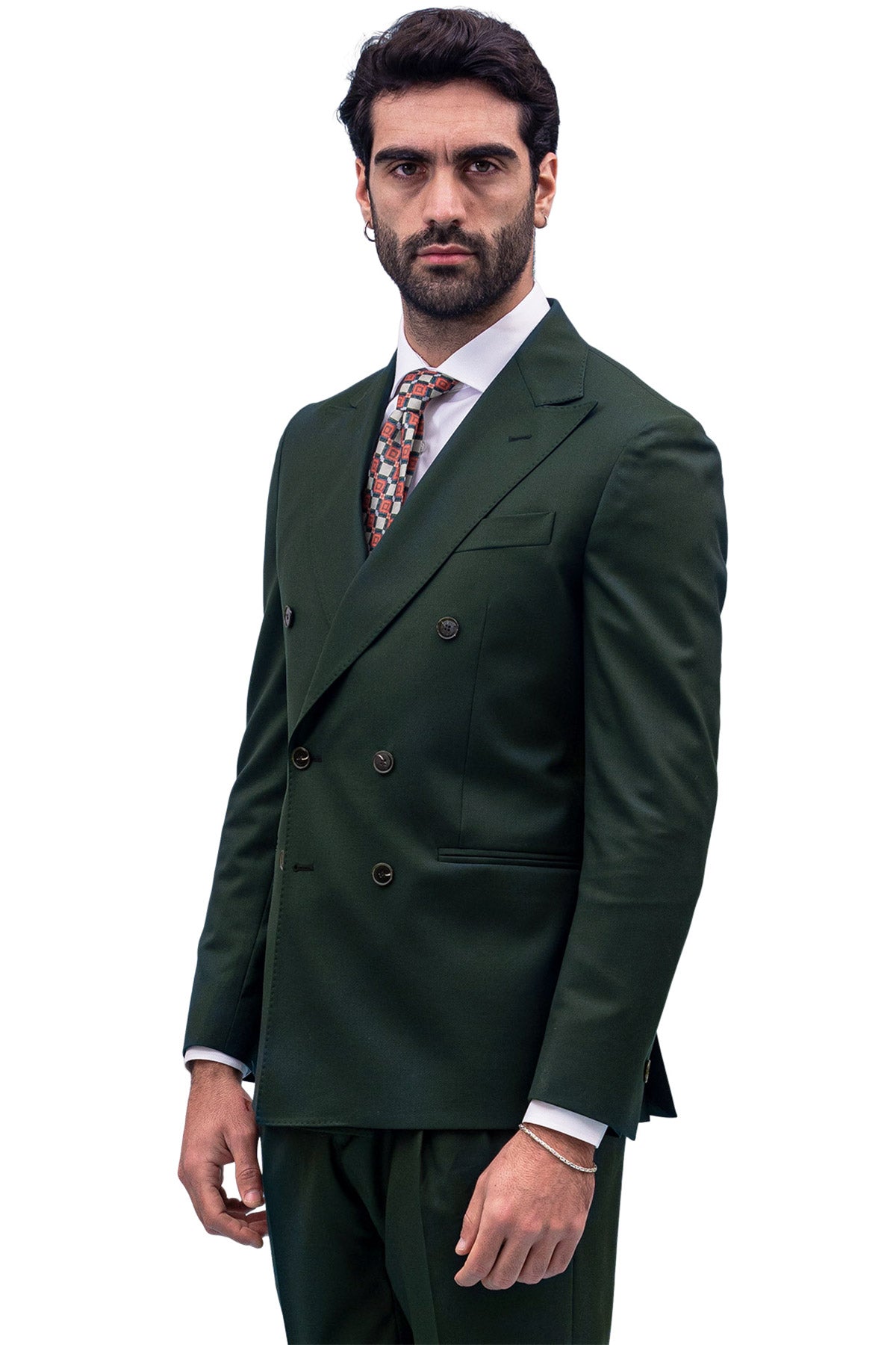 Giacca uomo Doppiopetto verde Bottiglia fresco lana super 140's Holland & Sherry Rever a lancia