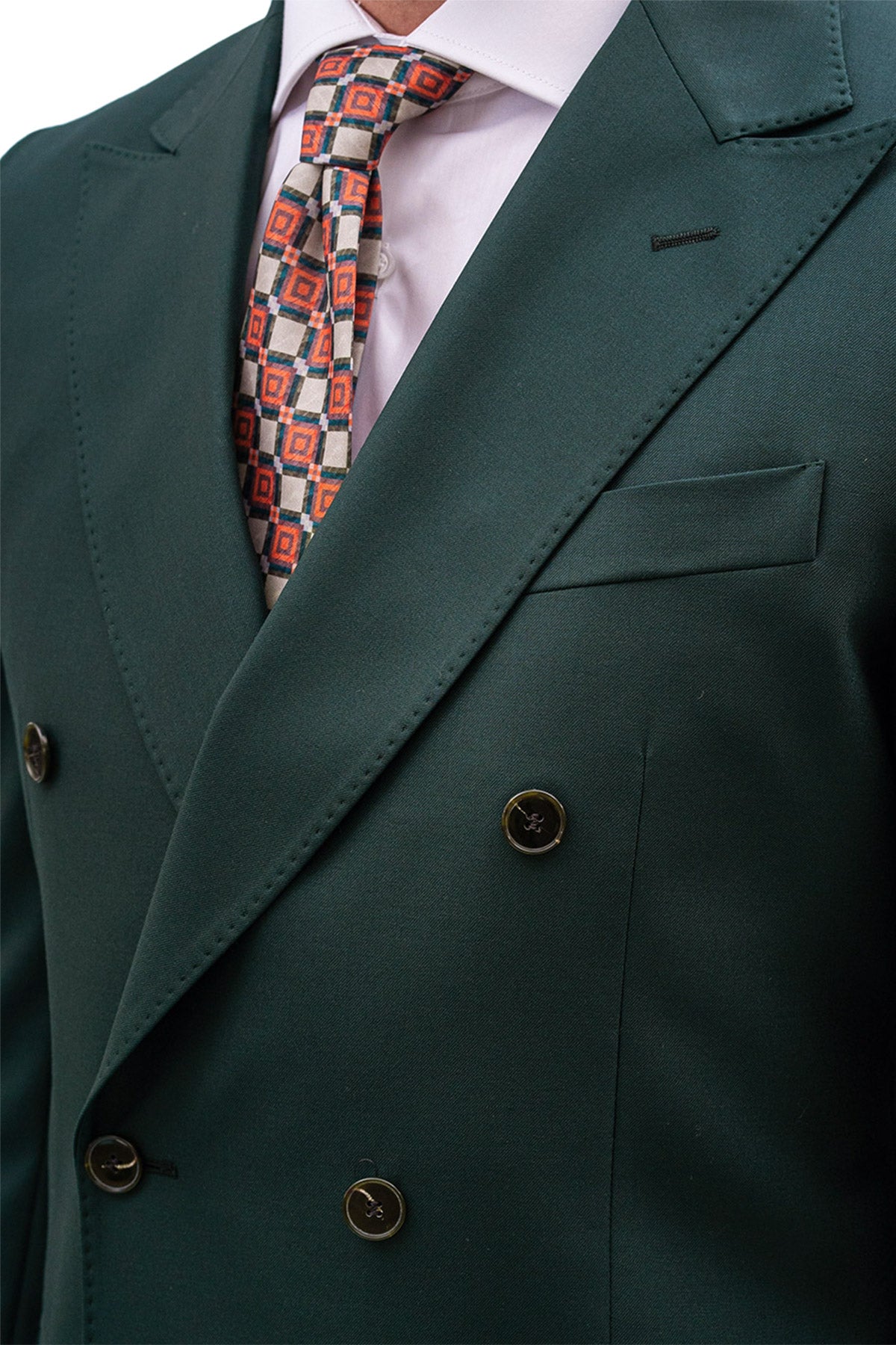 Giacca uomo Doppiopetto verde Bottiglia fresco lana super 140's Holland & Sherry Rever a lancia