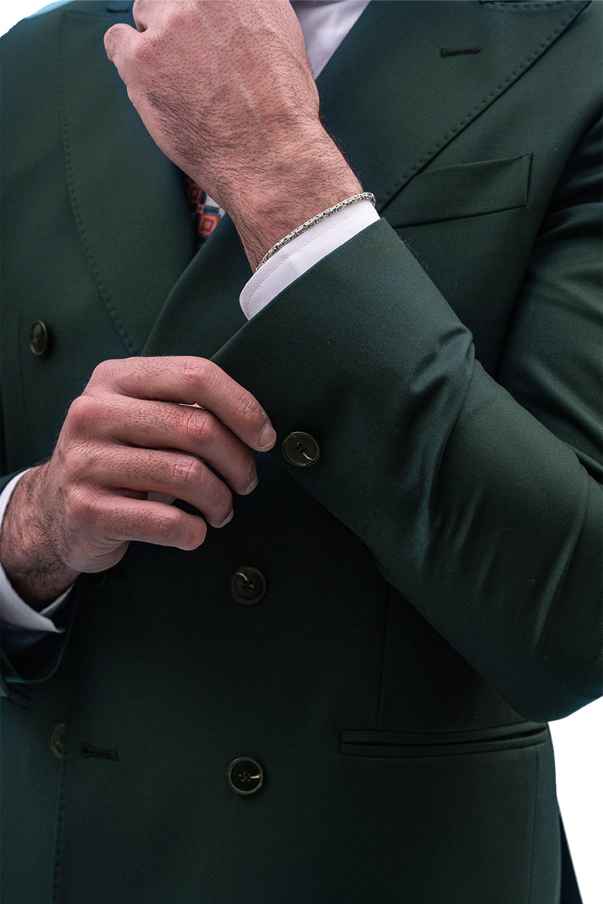 Giacca uomo Doppiopetto verde Bottiglia fresco lana super 140's Holland & Sherry Rever a lancia