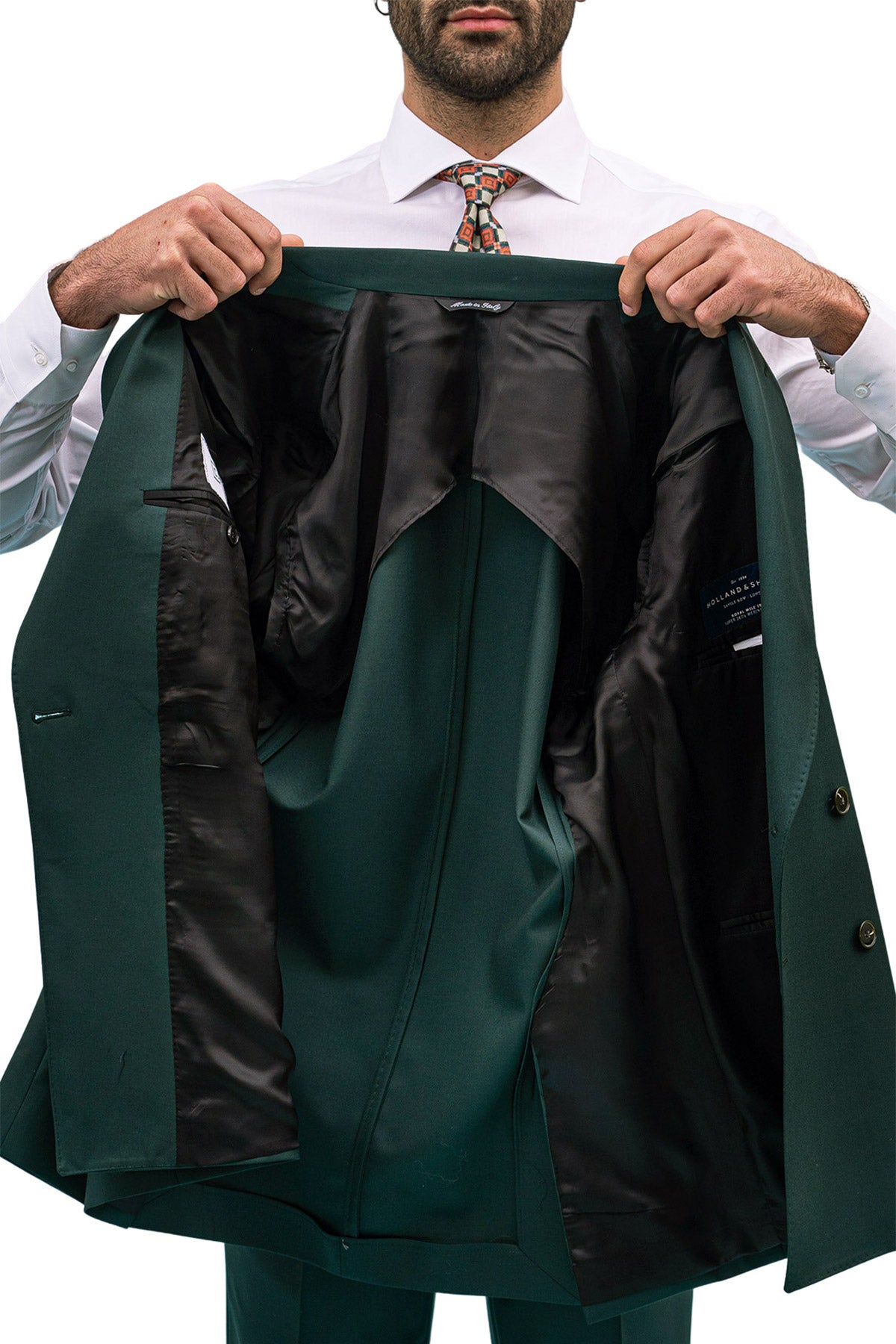 Giacca uomo Doppiopetto verde Bottiglia fresco lana super 140's Holland & Sherry Rever a lancia