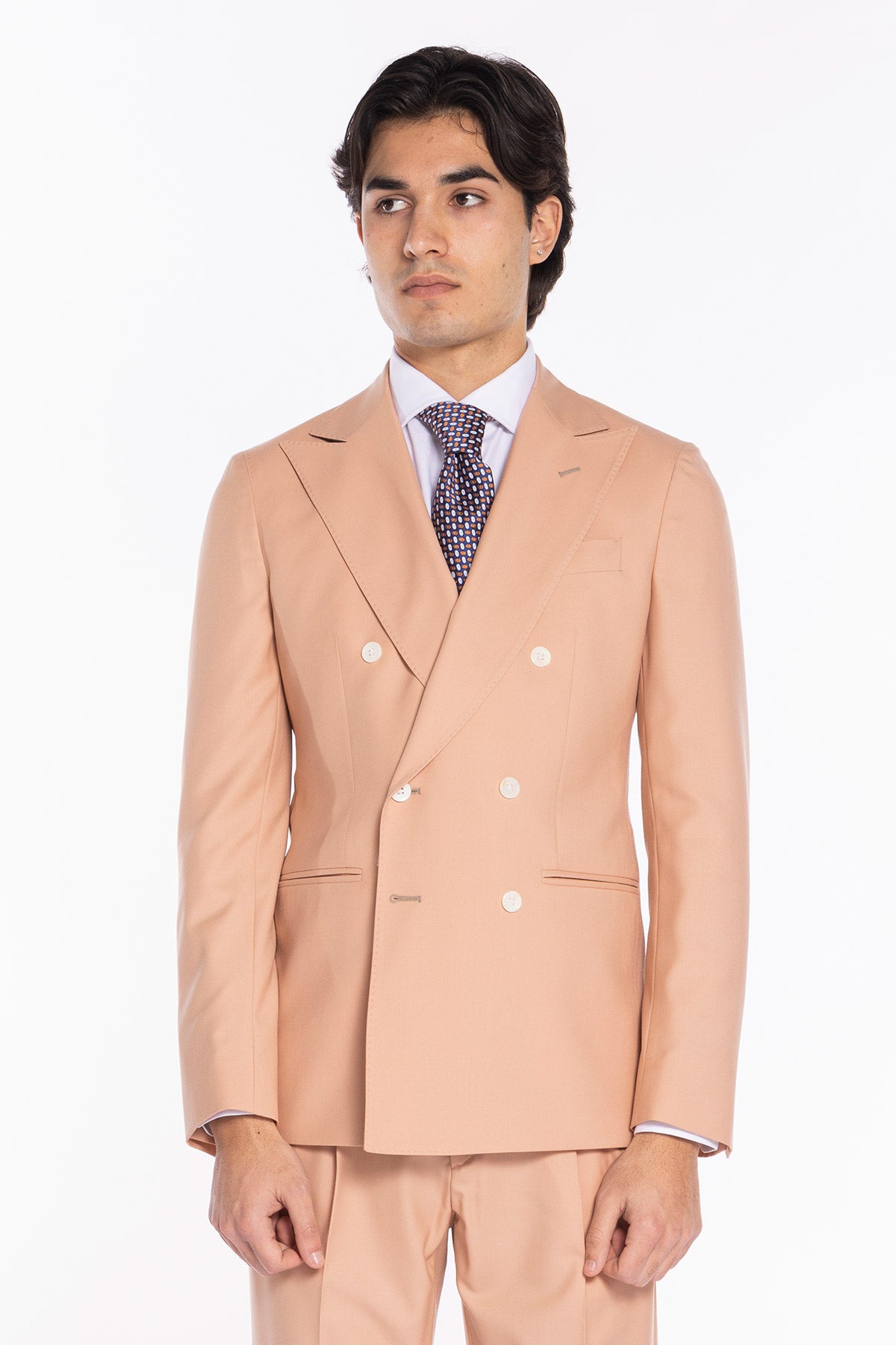 Giacca uomo Doppiopetto Pesca fresco lana super 140's Holland & Sherry Rever a lancia