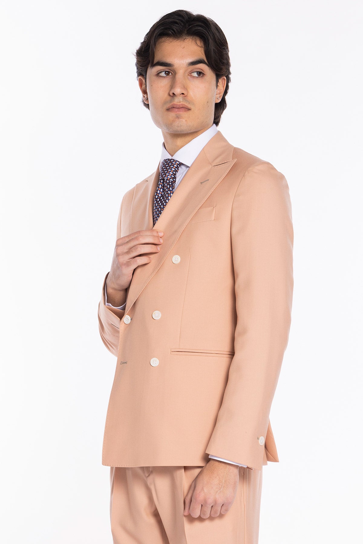 Giacca uomo Doppiopetto Pesca fresco lana super 140's Holland & Sherry Rever a lancia