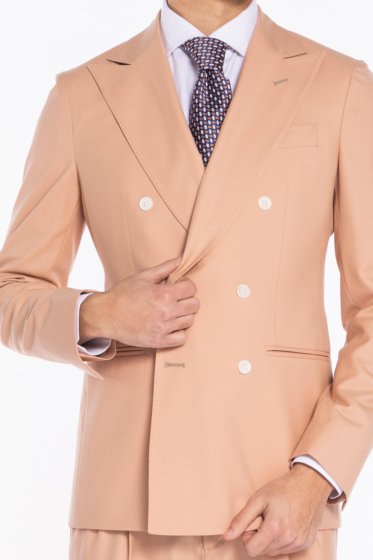 Giacca uomo Doppiopetto Pesca fresco lana super 140's Holland & Sherry Rever a lancia