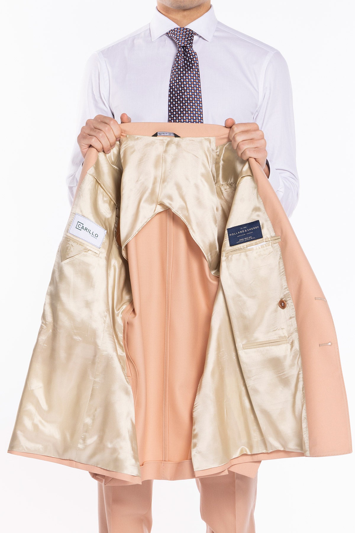 Giacca uomo Doppiopetto Pesca fresco lana super 140's Holland & Sherry Rever a lancia
