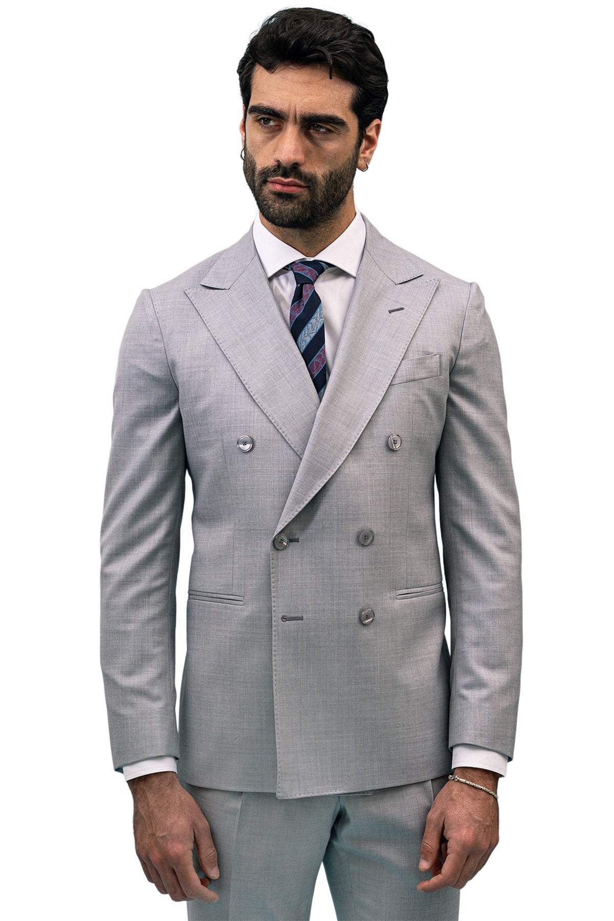 Giacca uomo Doppiopetto grigio chiaro fresco lana super 140's Holland & Sherry Rever a lancia