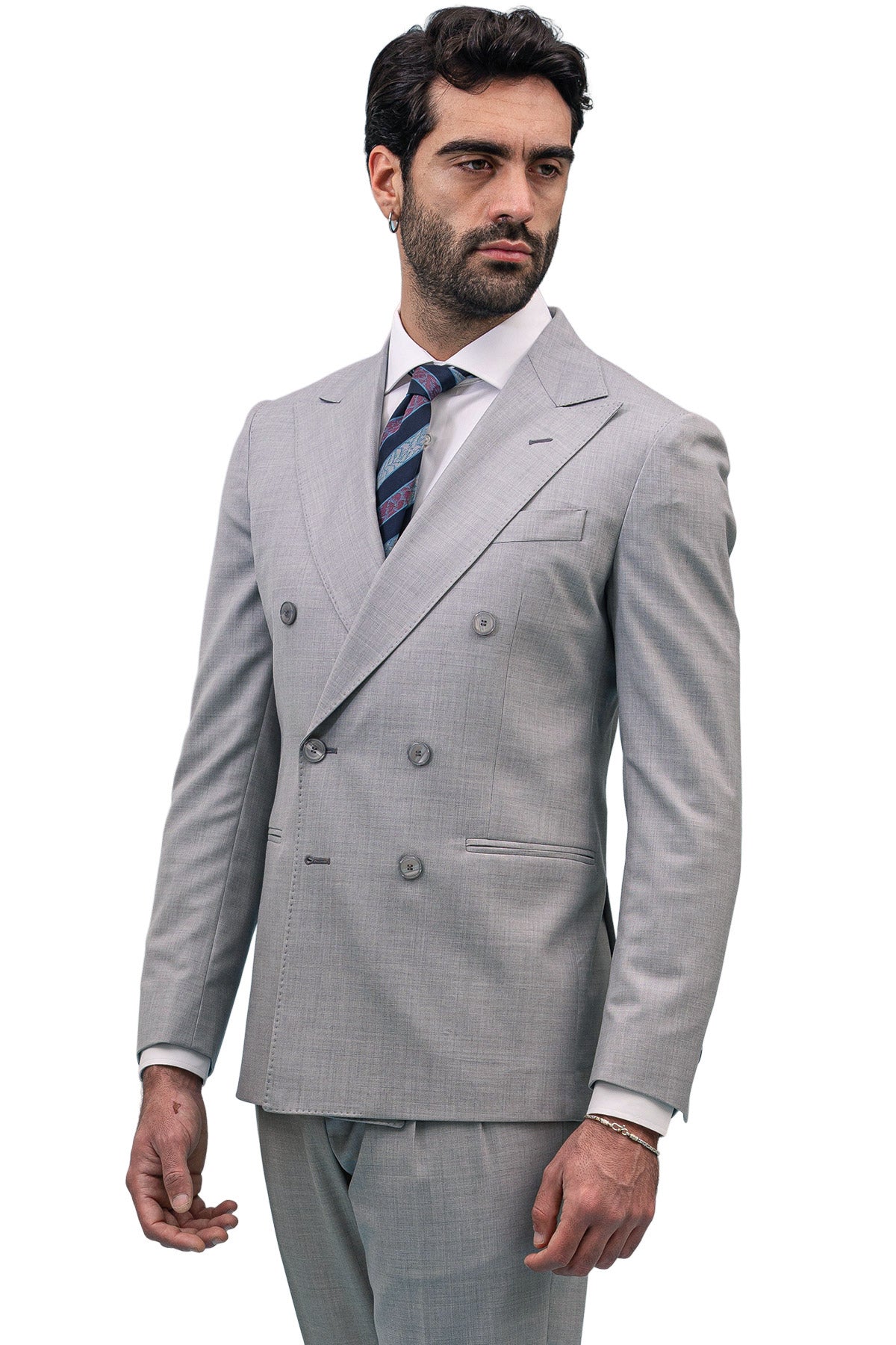 Giacca uomo Doppiopetto grigio chiaro fresco lana super 140's Holland & Sherry Rever a lancia