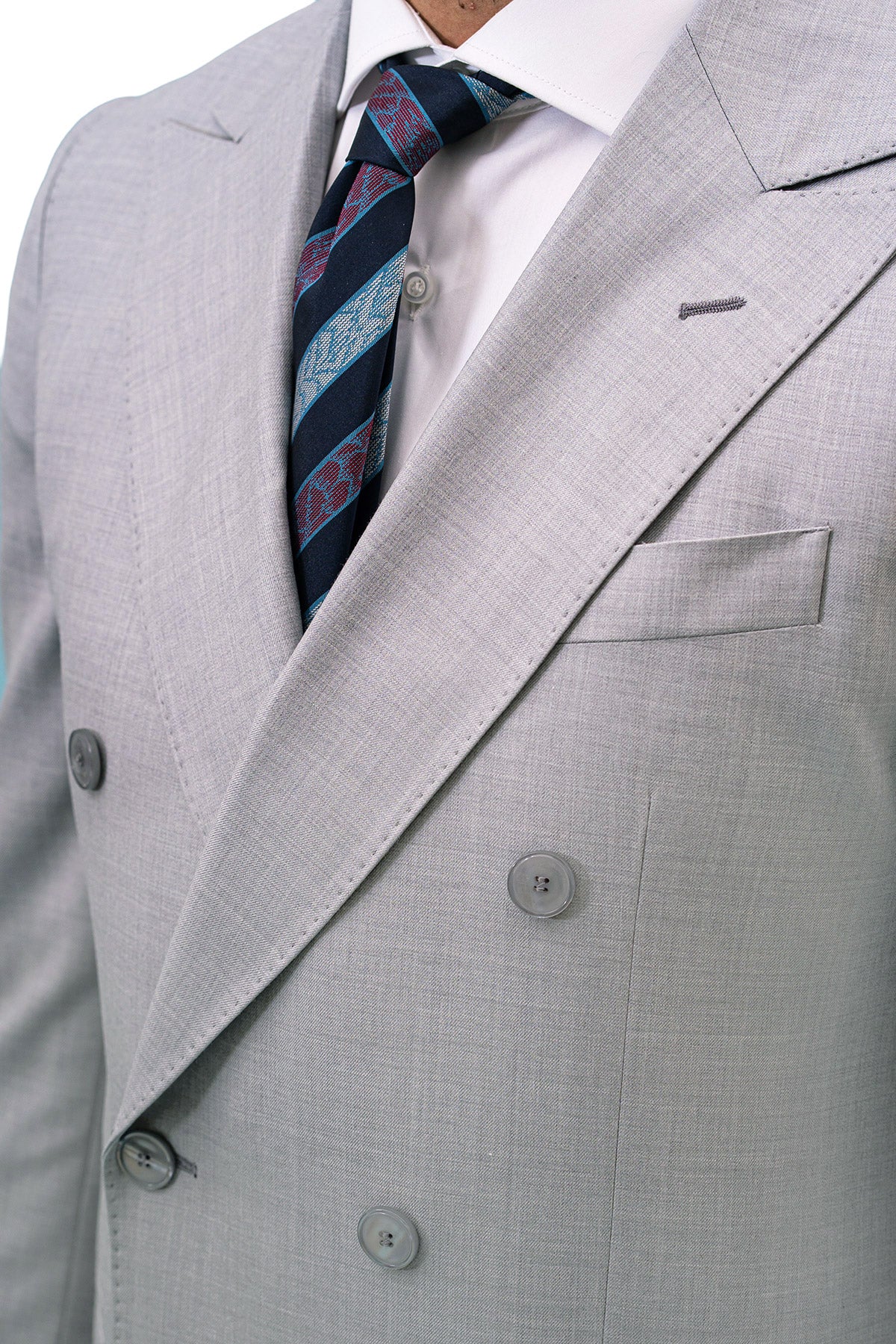Giacca uomo Doppiopetto grigio chiaro fresco lana super 140's Holland & Sherry Rever a lancia