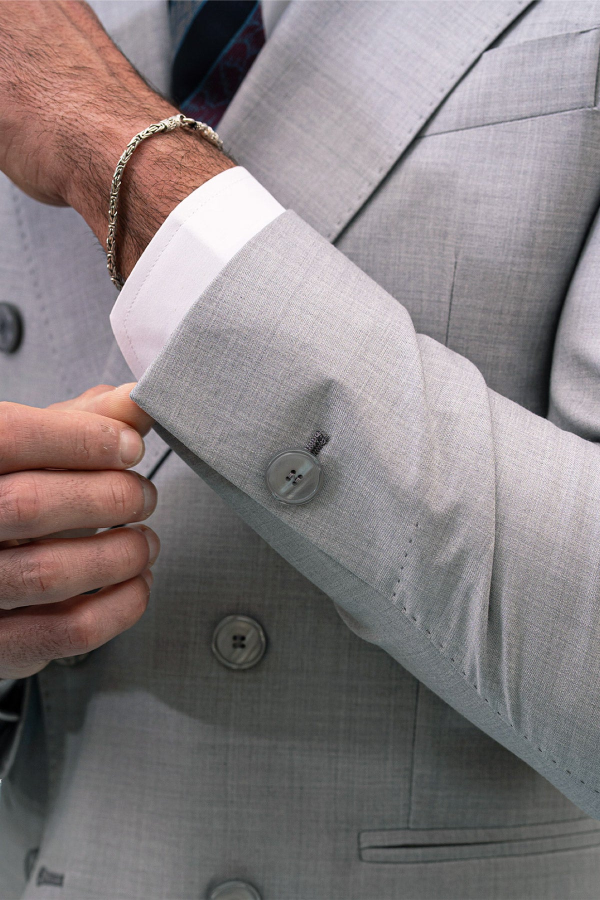 Giacca uomo Doppiopetto grigio chiaro fresco lana super 140's Holland & Sherry Rever a lancia