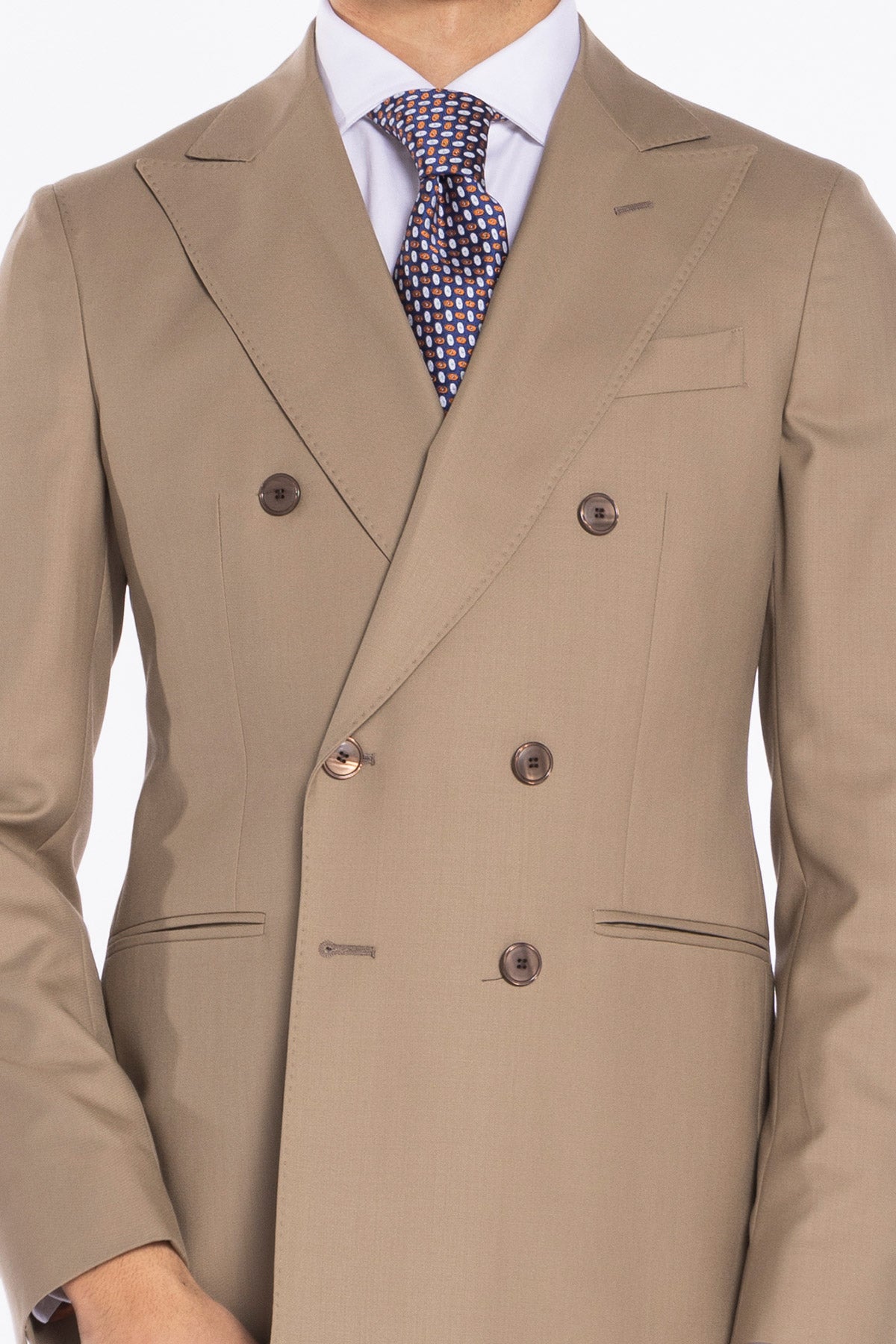 Giacca uomo Doppiopetto Beige fresco lana super 140's Holland & Sherry Rever a lancia