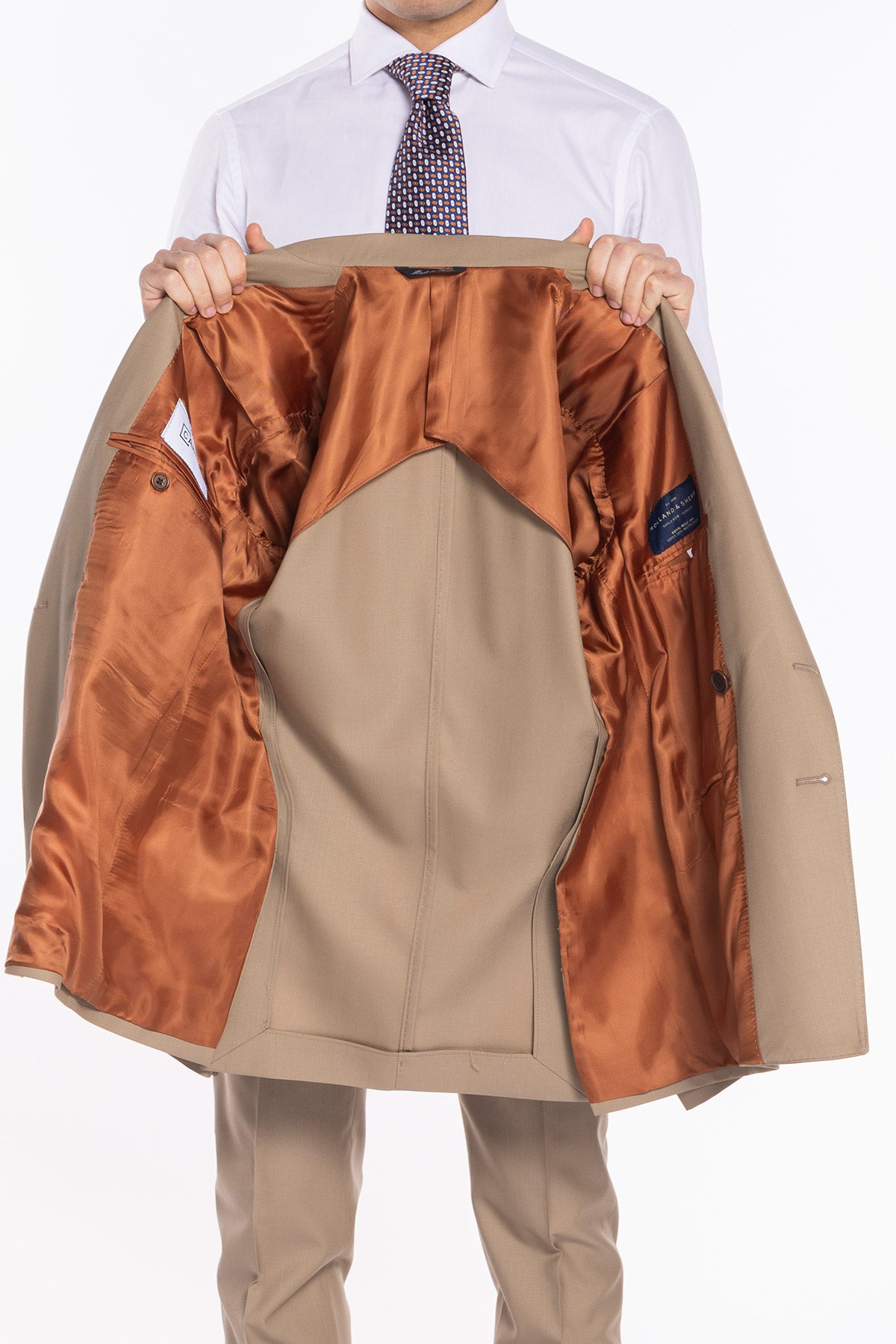 Giacca uomo Doppiopetto Beige fresco lana super 140's Holland & Sherry Rever a lancia