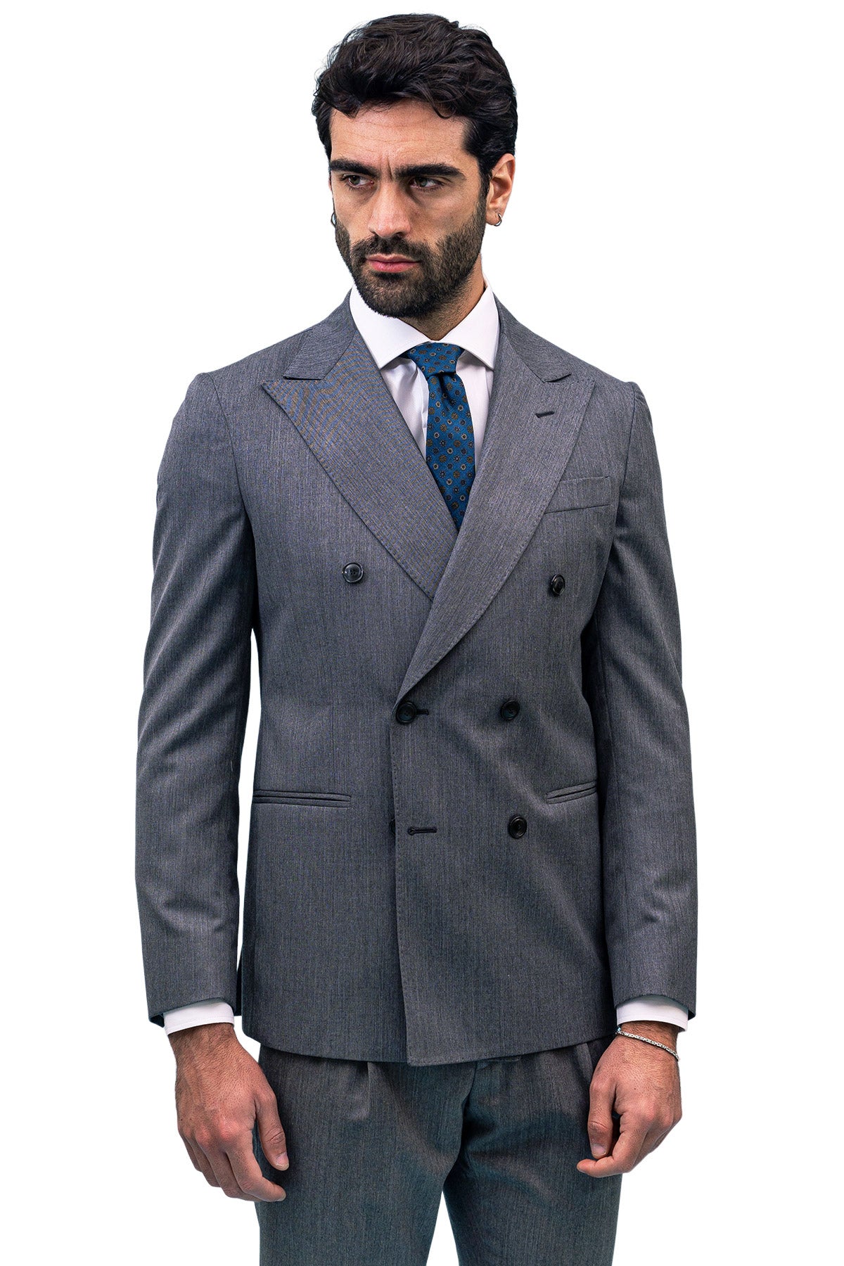 Giacca uomo doppiopetto grigio scuro fresco lana super 130's Holland & Sherry Rever a lancia