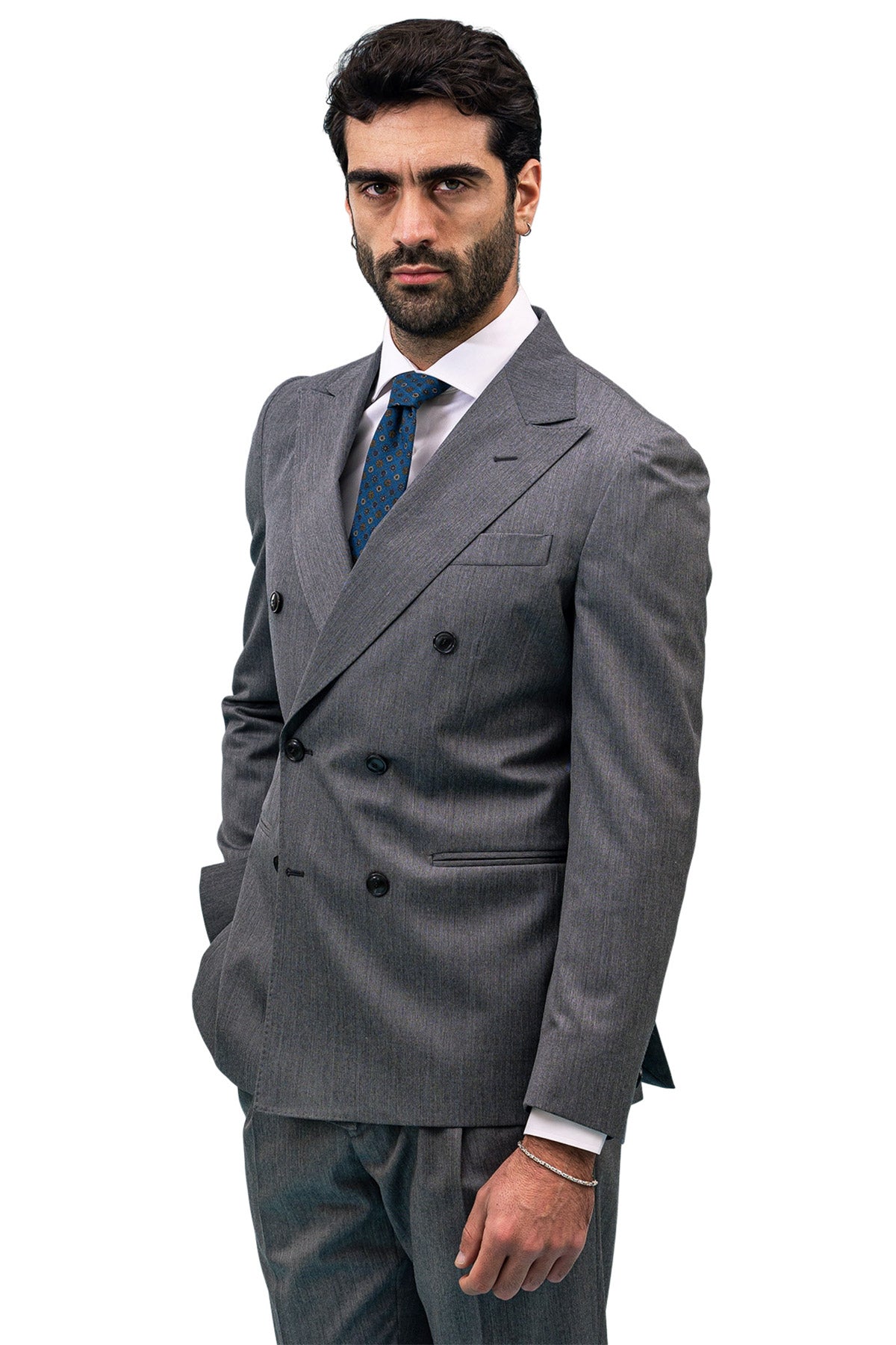 Giacca uomo doppiopetto grigio scuro fresco lana super 130's Holland & Sherry Rever a lancia
