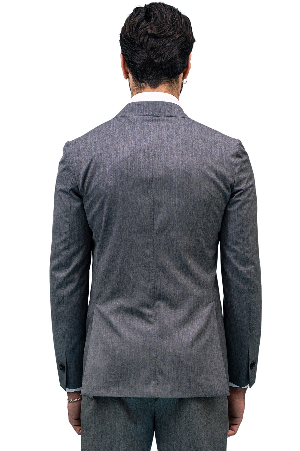 Giacca uomo doppiopetto grigio scuro fresco lana super 130's Holland & Sherry Rever a lancia