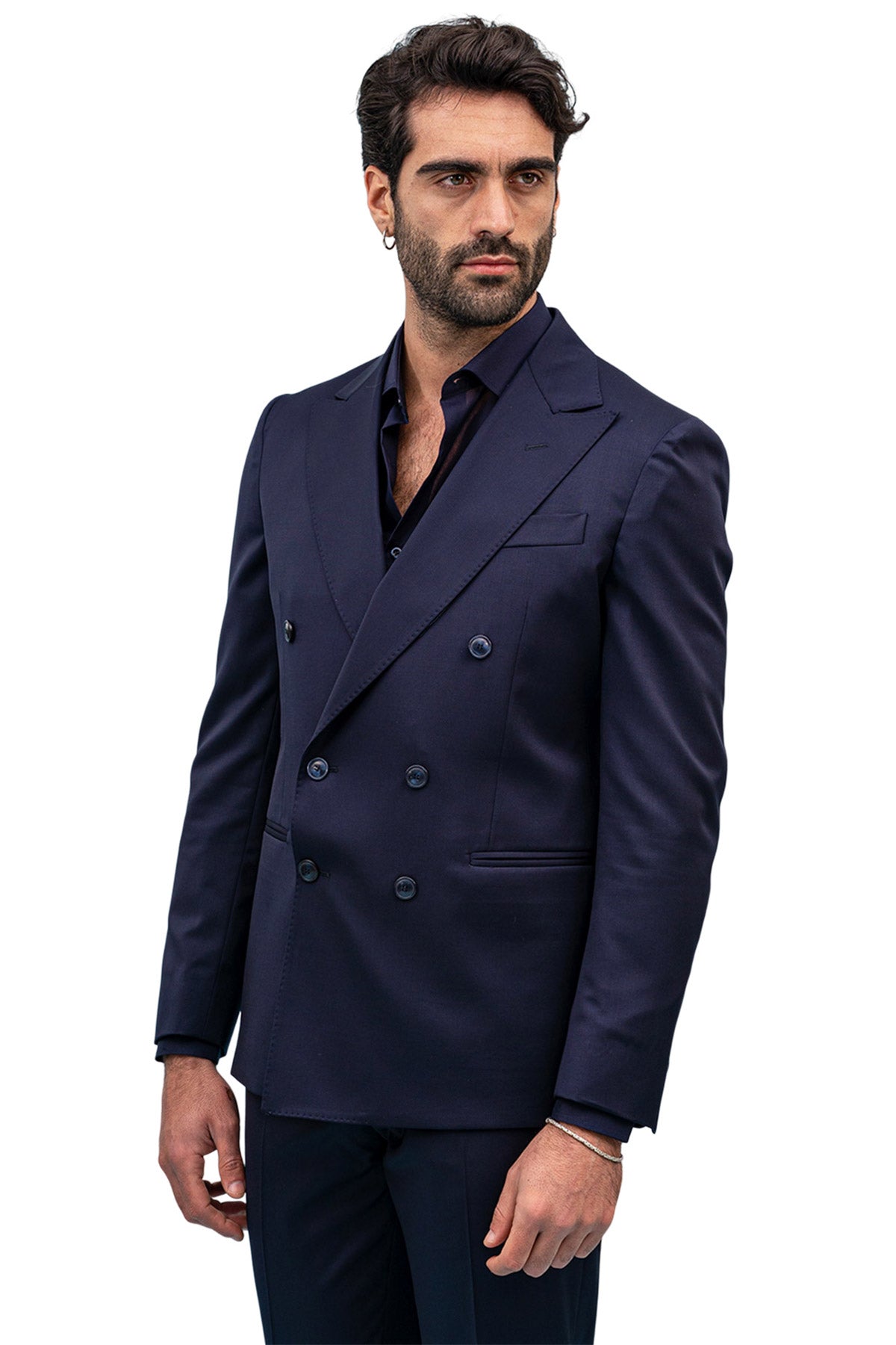 Giacca uomo Doppiopetto Navy blu fresco lana super 130's Vitale Barberis Canonico Rever a lancia