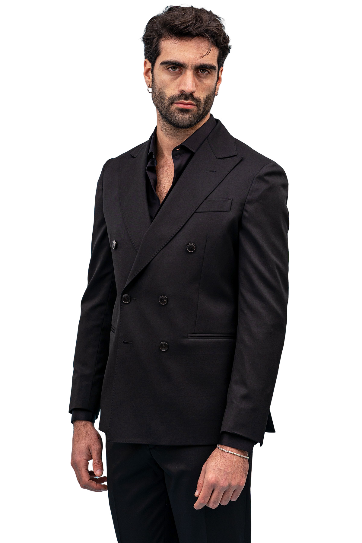 Giacca uomo Doppiopetto nera fresco lana super 130's Vitale Barberis Canonico Rever a lancia