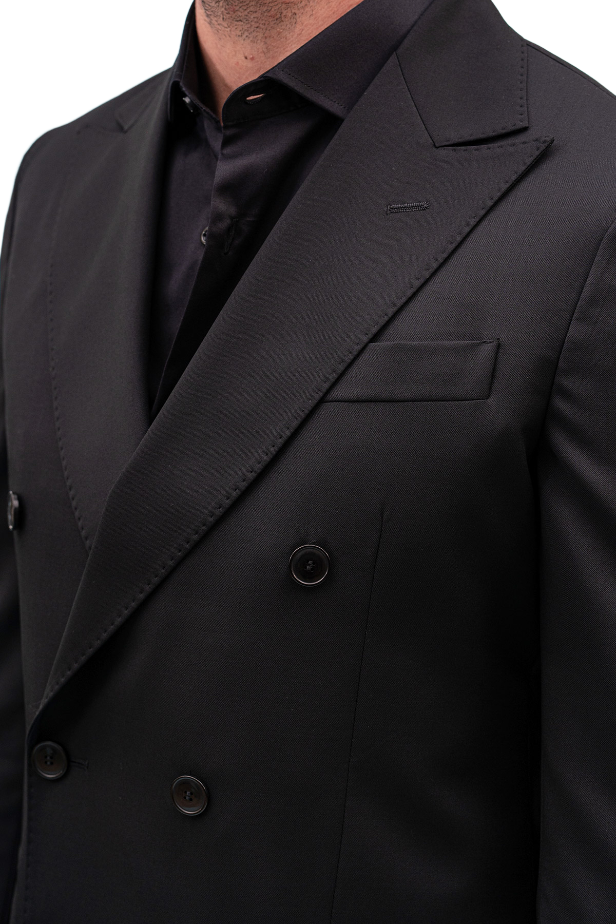 Giacca uomo Doppiopetto nera fresco lana super 130's Vitale Barberis Canonico Rever a lancia