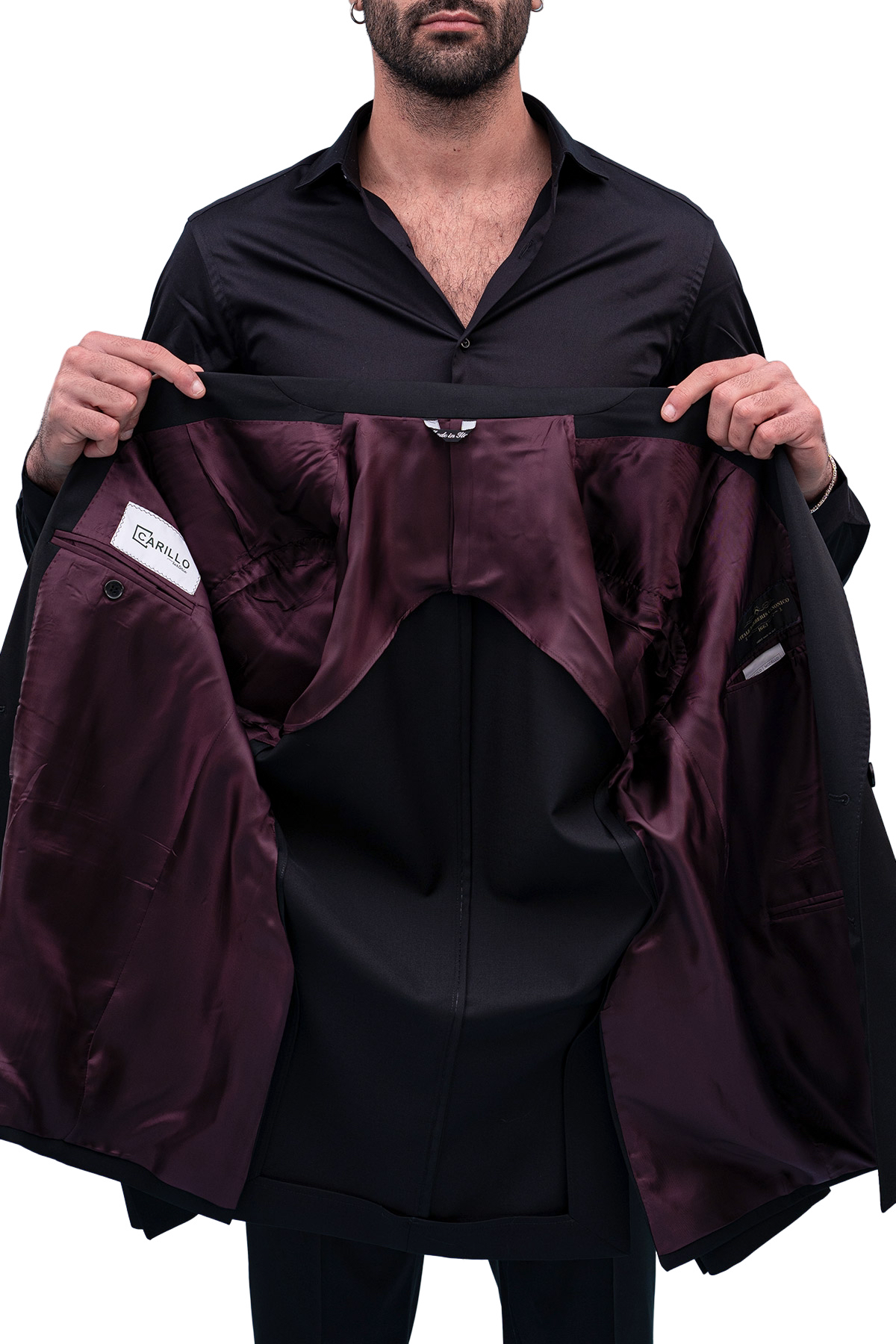Giacca uomo Doppiopetto nera fresco lana super 130's Vitale Barberis Canonico Rever a lancia