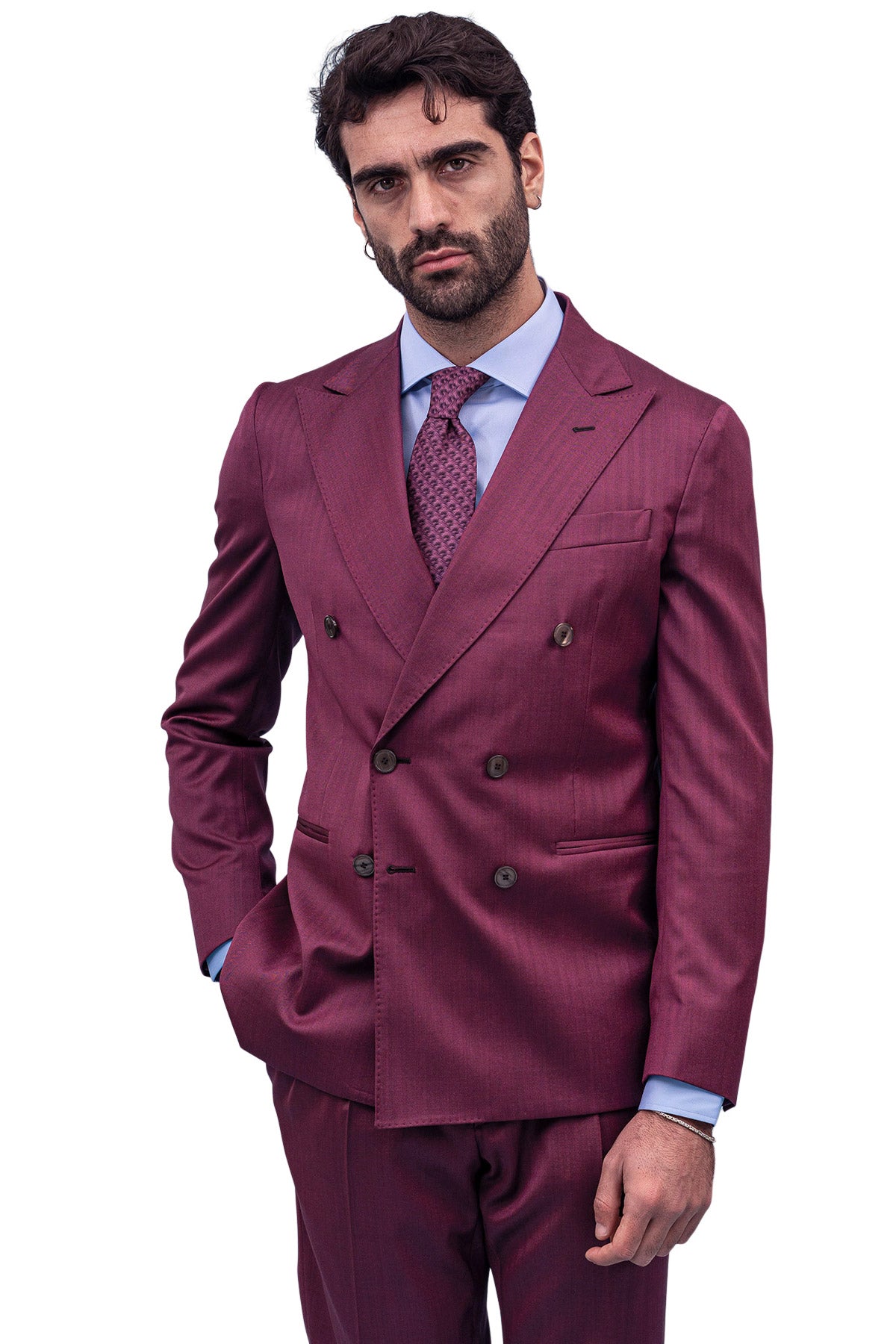 Giacca uomo Doppiopetto Bordeaux Solaro in fresco lana e seta Vitale Barberis Canonico Rever a lancia