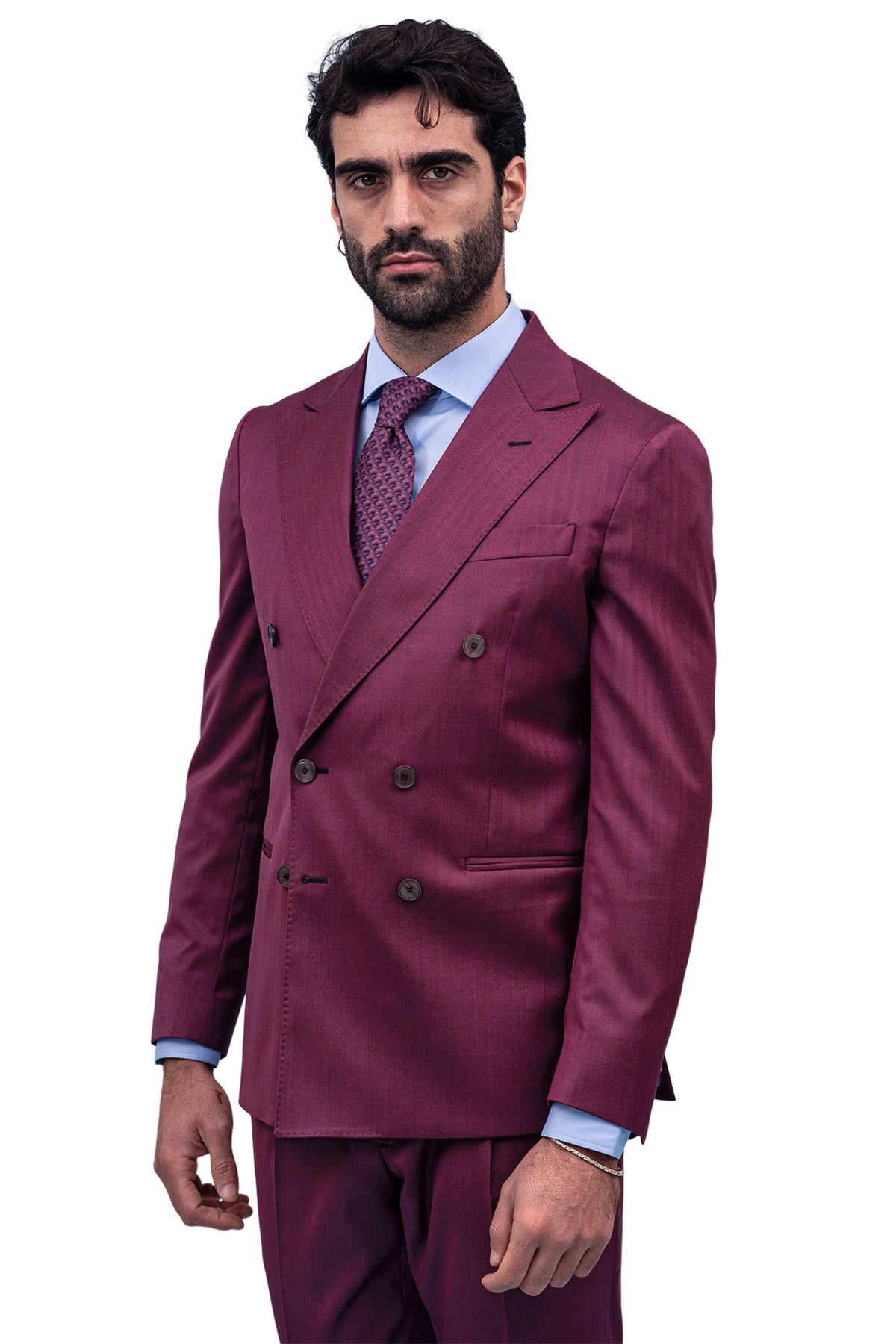 Giacca uomo Doppiopetto Bordeaux Solaro in fresco lana e seta Vitale Barberis Canonico Rever a lancia
