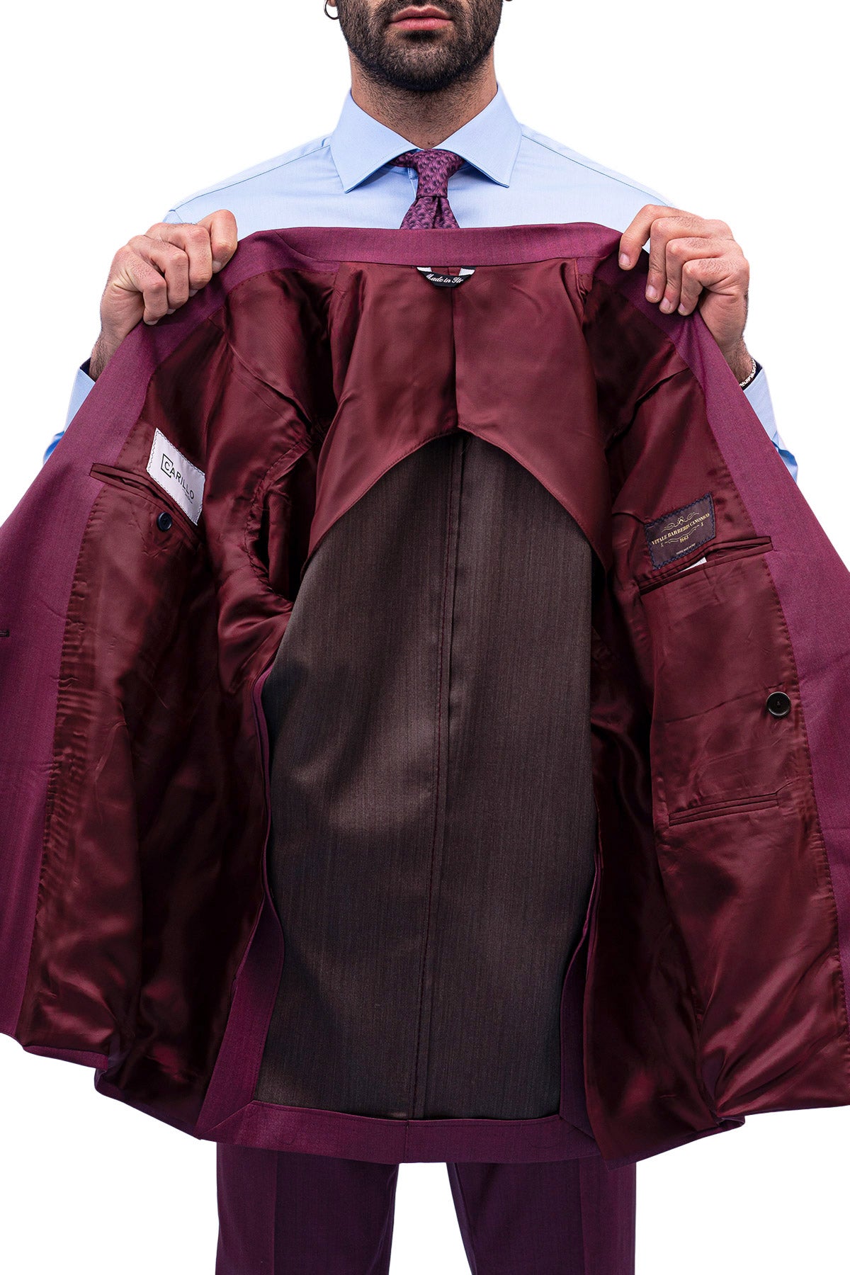 Giacca uomo Doppiopetto Bordeaux Solaro in fresco lana e seta Vitale Barberis Canonico Rever a lancia