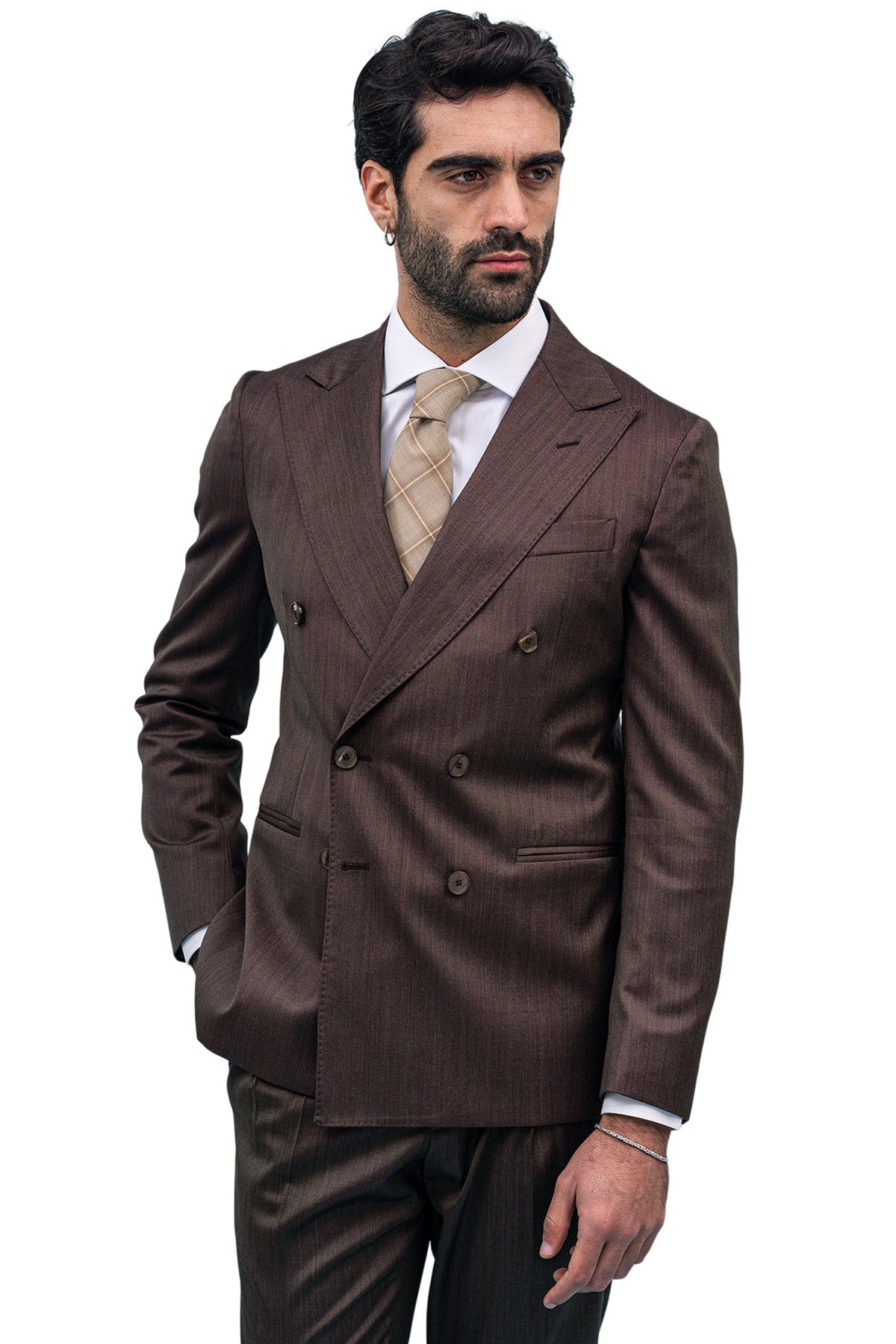 Giacca uomo Doppiopetto Marrone Solaro in fresco lana e seta Vitale Barberis Canonico Rever a lancia
