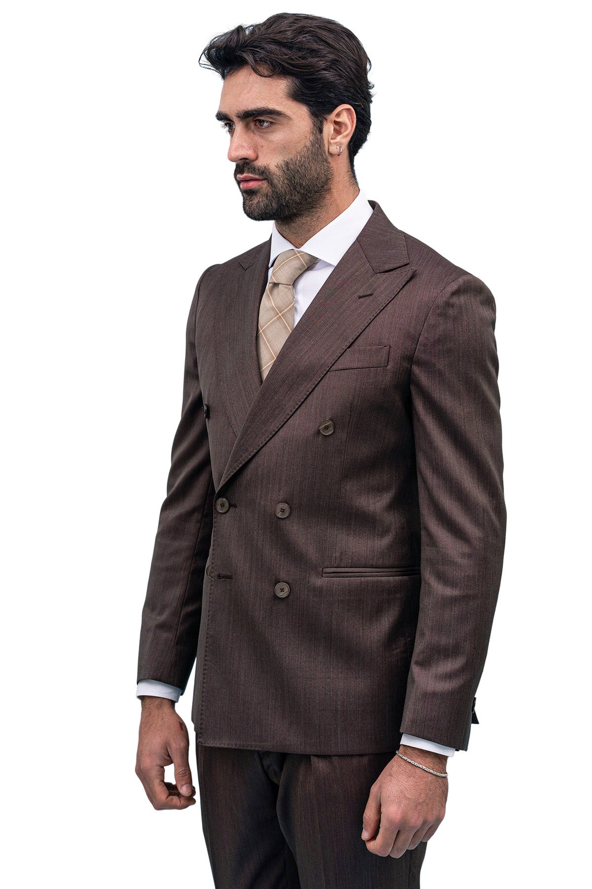 Giacca uomo Doppiopetto Marrone Solaro in fresco lana e seta Vitale Barberis Canonico Rever a lancia