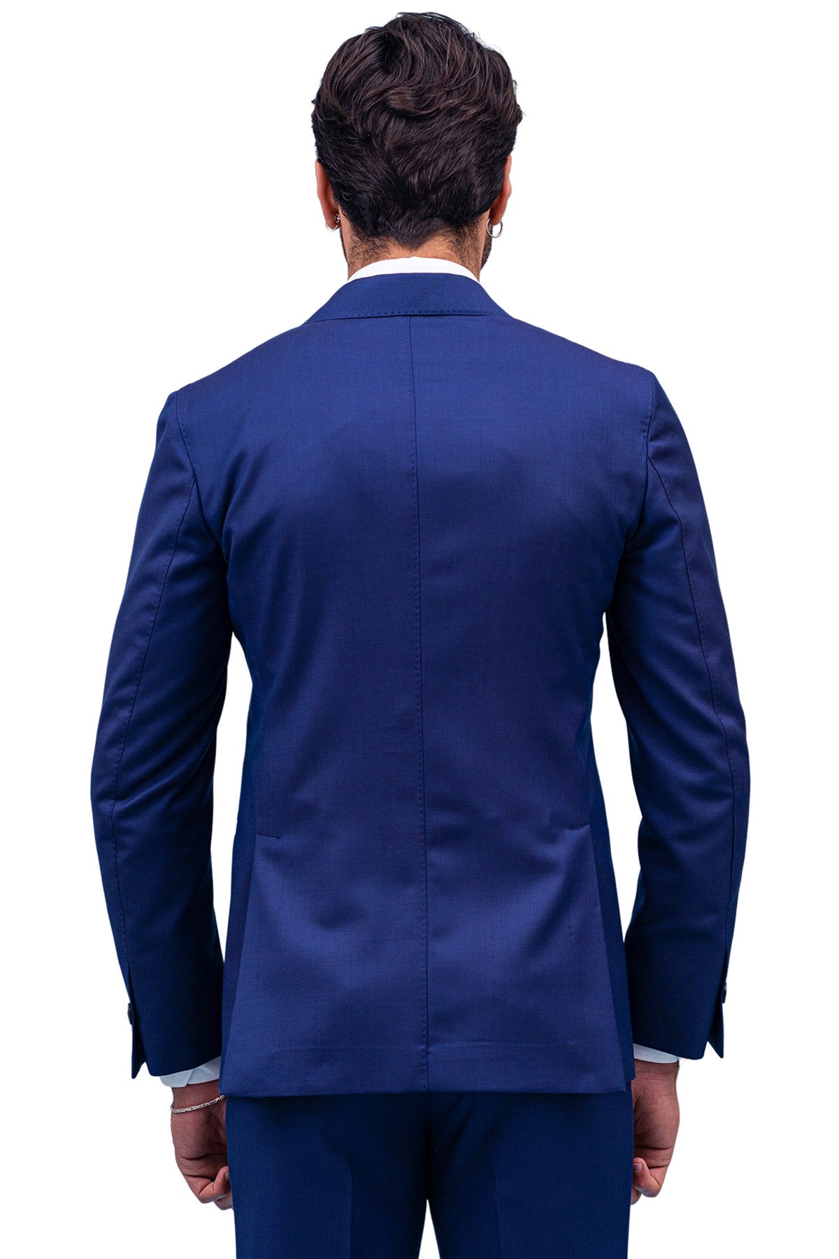 Giacca uomo Doppiopetto navy blu nido d'ape fresco lana Bristol Tessuti Rever a lancia