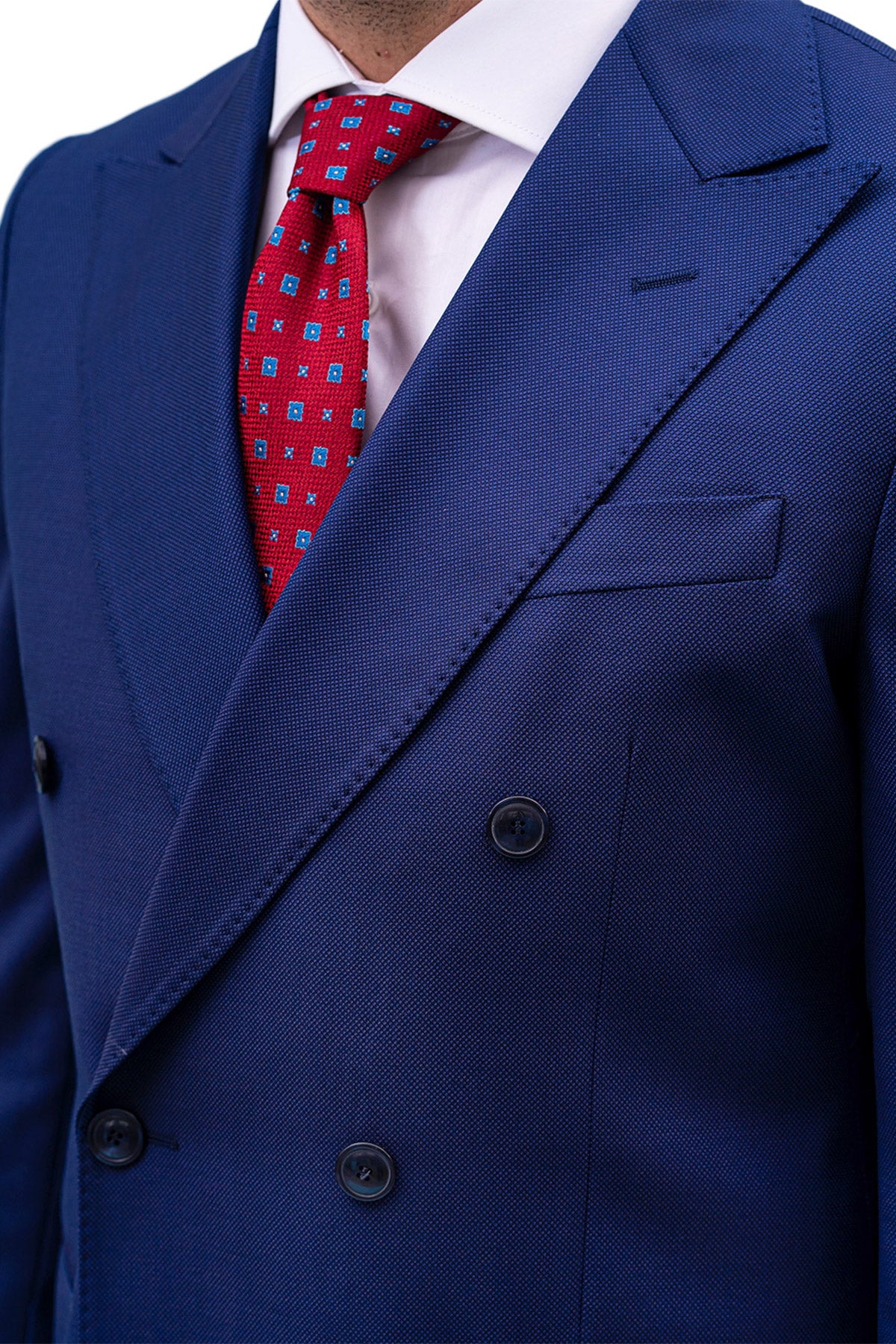 Giacca uomo Doppiopetto navy blu nido d'ape fresco lana Bristol Tessuti Rever a lancia