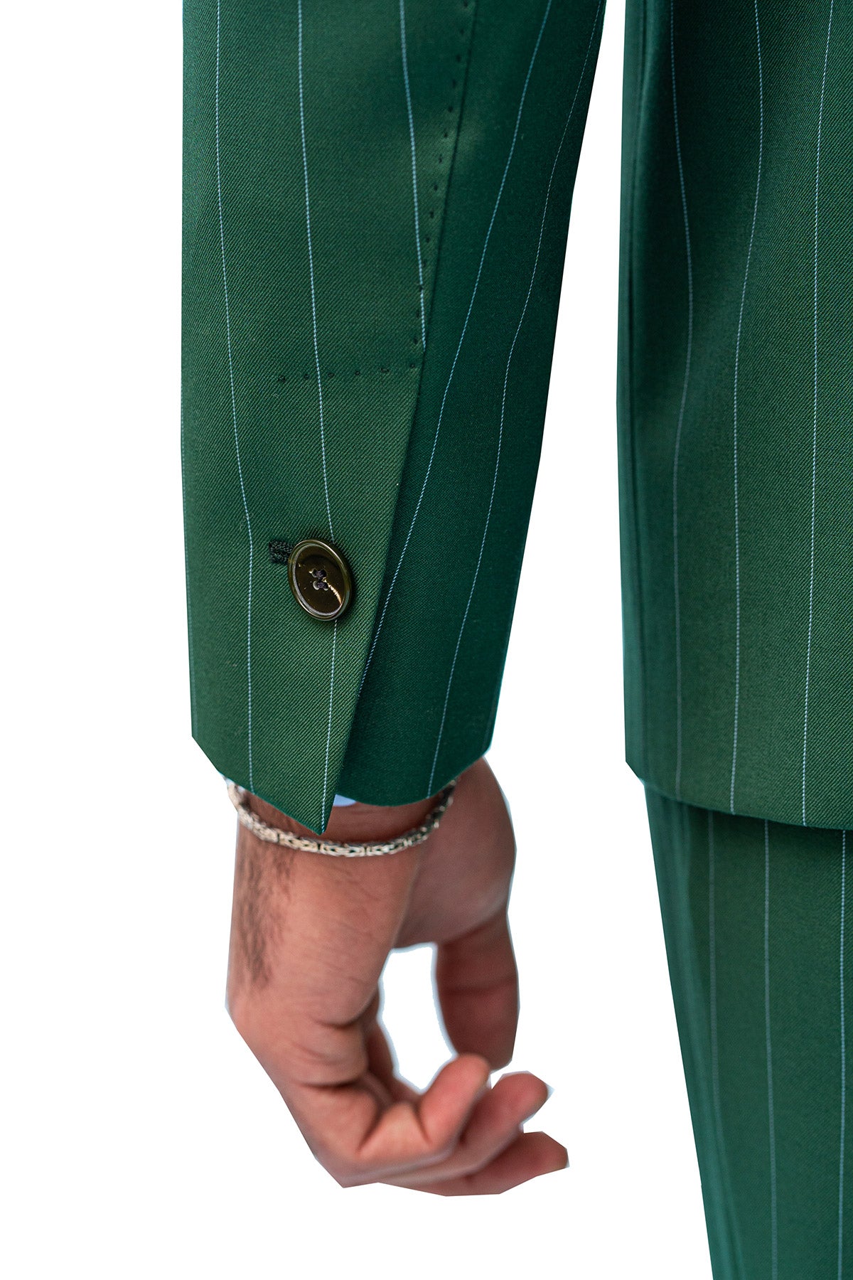 Giacca uomo Doppiopetto Verde fantasia gessata celeste fresco lana super 130's Bristol Tessuti Rever a lancia