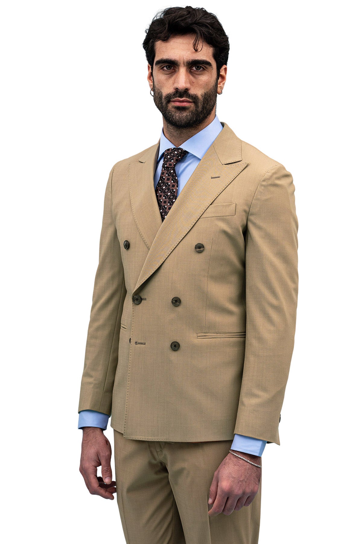 Giacca uomo Doppiopetto beige fresco lana mista Rever a lancia